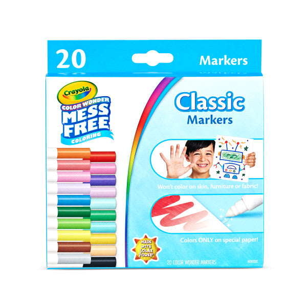 Crayola Color Wonder Marker Set, 20 Mess Free Broad Line Markers for Kids & Toddlers 3+