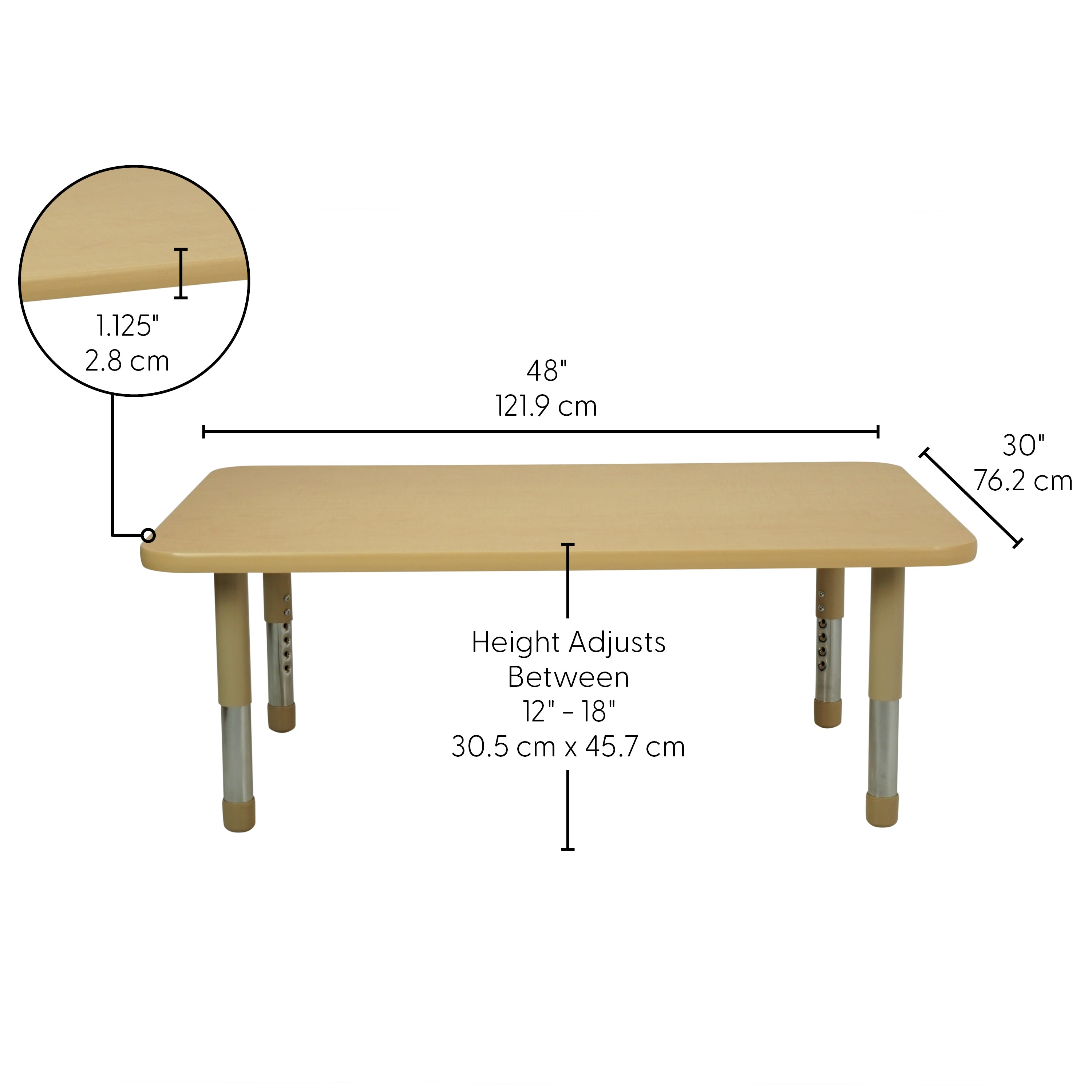 30" x 48" Rectangle T-Molding Activity Table with Adjustable Tiny Tot Legs - Maple/Sand