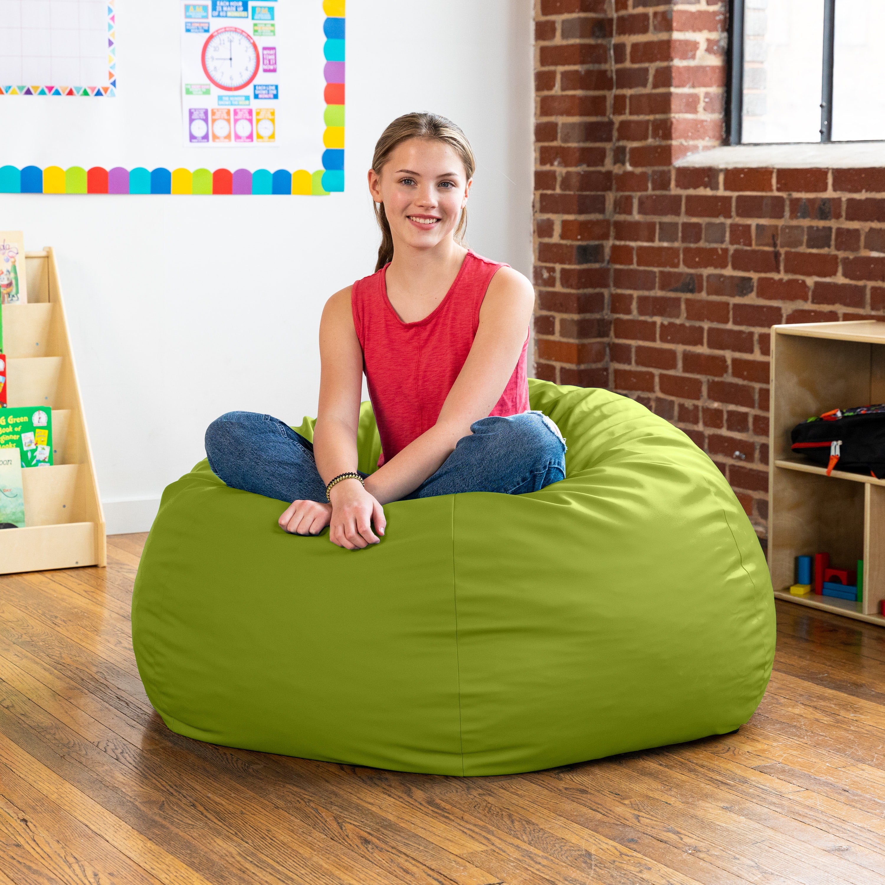 Jaxx Gumdrop Commercial Grade Bean Bag for Educational Environments, Large Size - Premium Vinyl - Green
