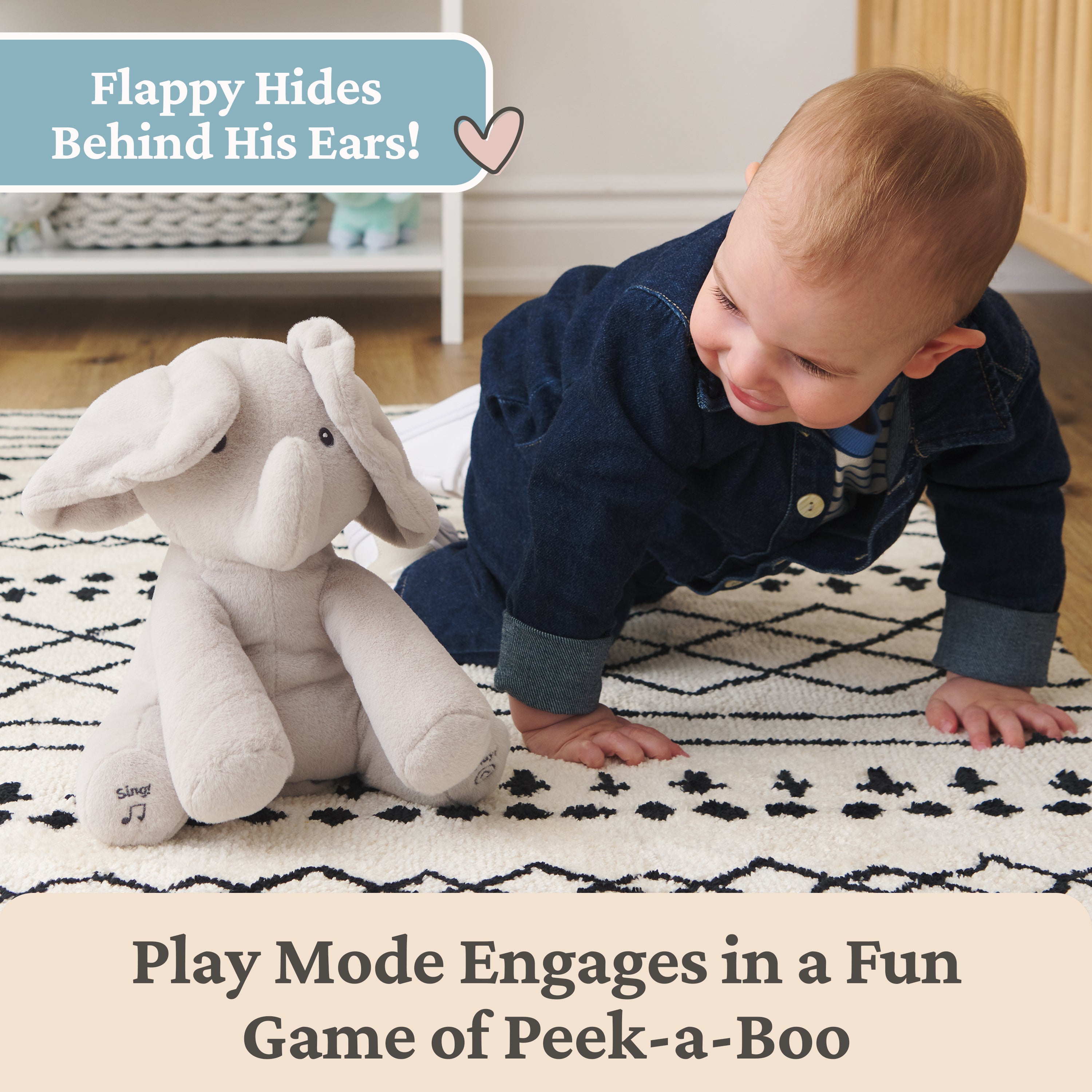 Baby GUND Animated Flappy the Elephant Plush, Singing Stuffed Animal Baby Toy for Ages 0 and Up, Gray, 12"