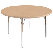 48" Round T-Molding Activity Table with Adjustable Standard Swivel Glide Legs - Maple/Sand