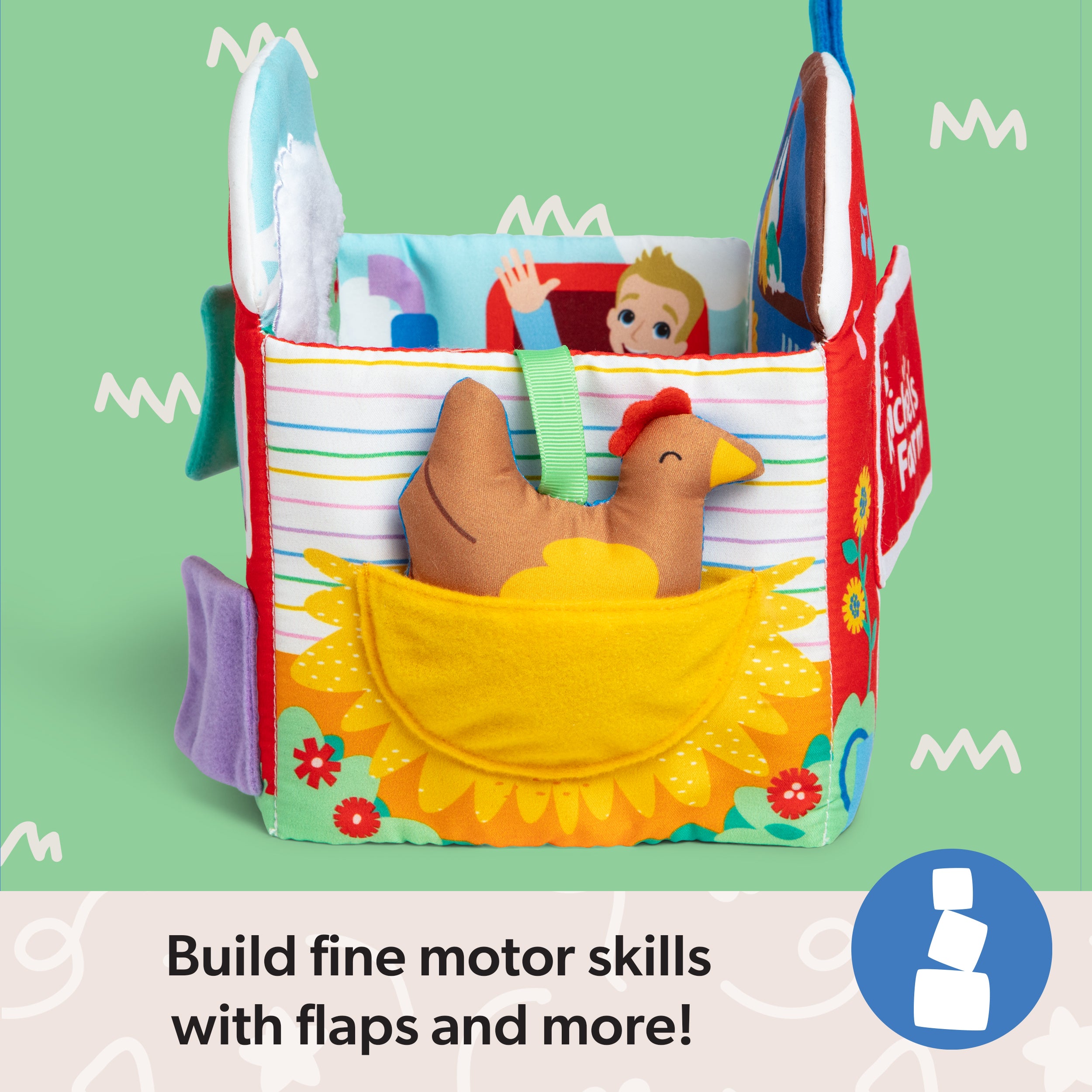 Ms. Rachel Official Sensory Learning Farm, Foldable Soft Baby Book with Plush Cow, Infant Educational Toys for Babies Ages 3 Months to 18 Months