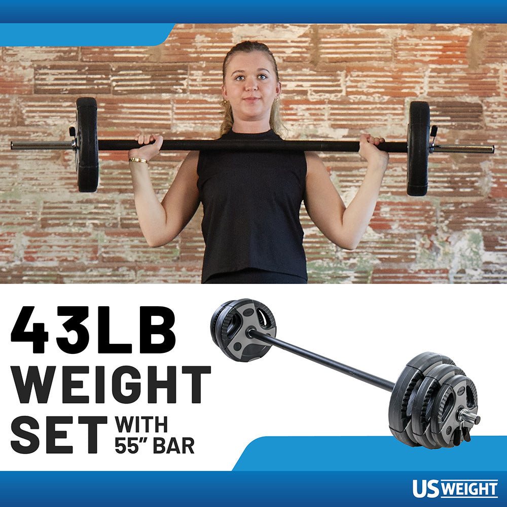 US Weight 43 LB Barbell Weight Set with 55" Adjustable Bar