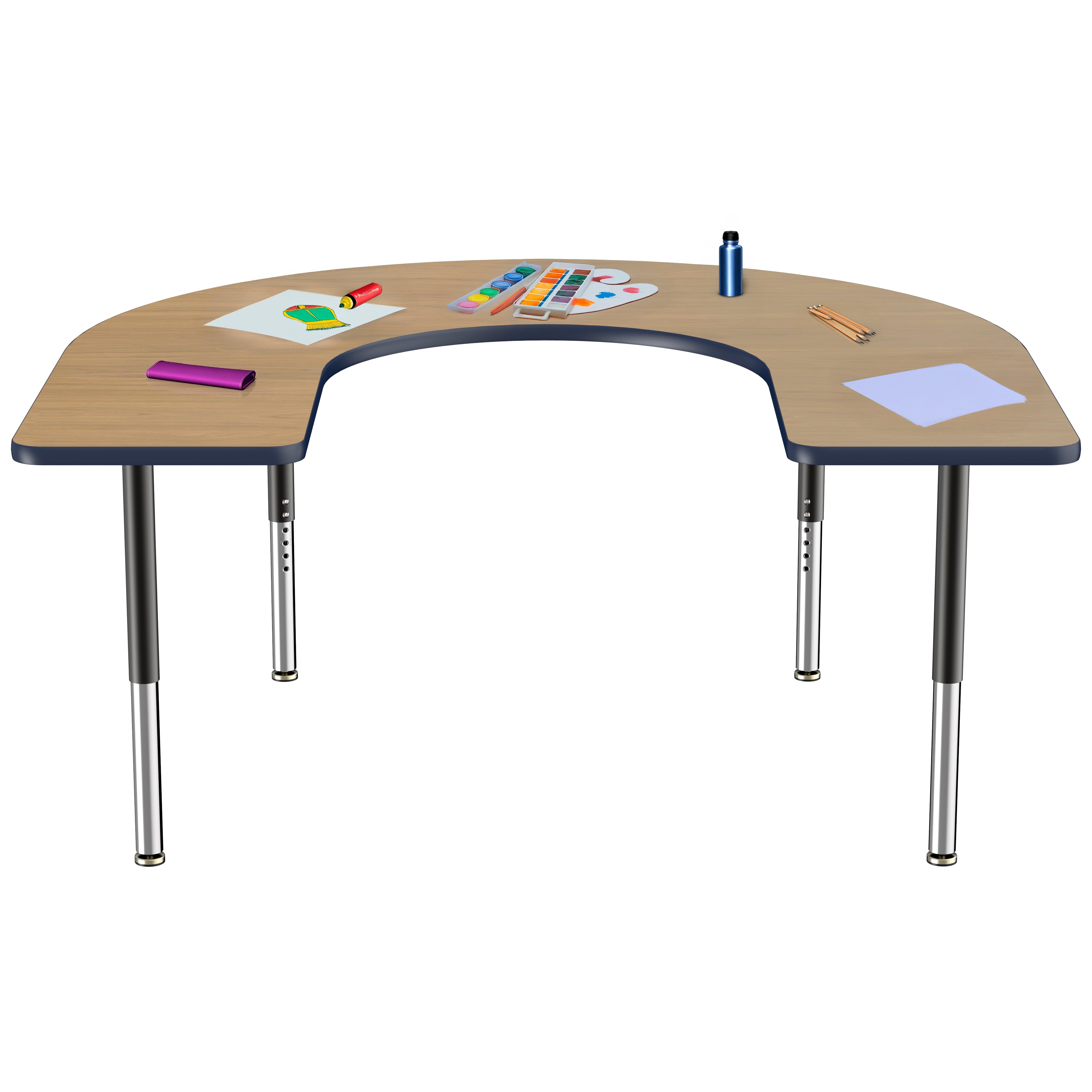 60" x 66" Horseshoe T-Molding Activity Table with Adjustable Super Legs - Pasadena Oak/Navy/Black