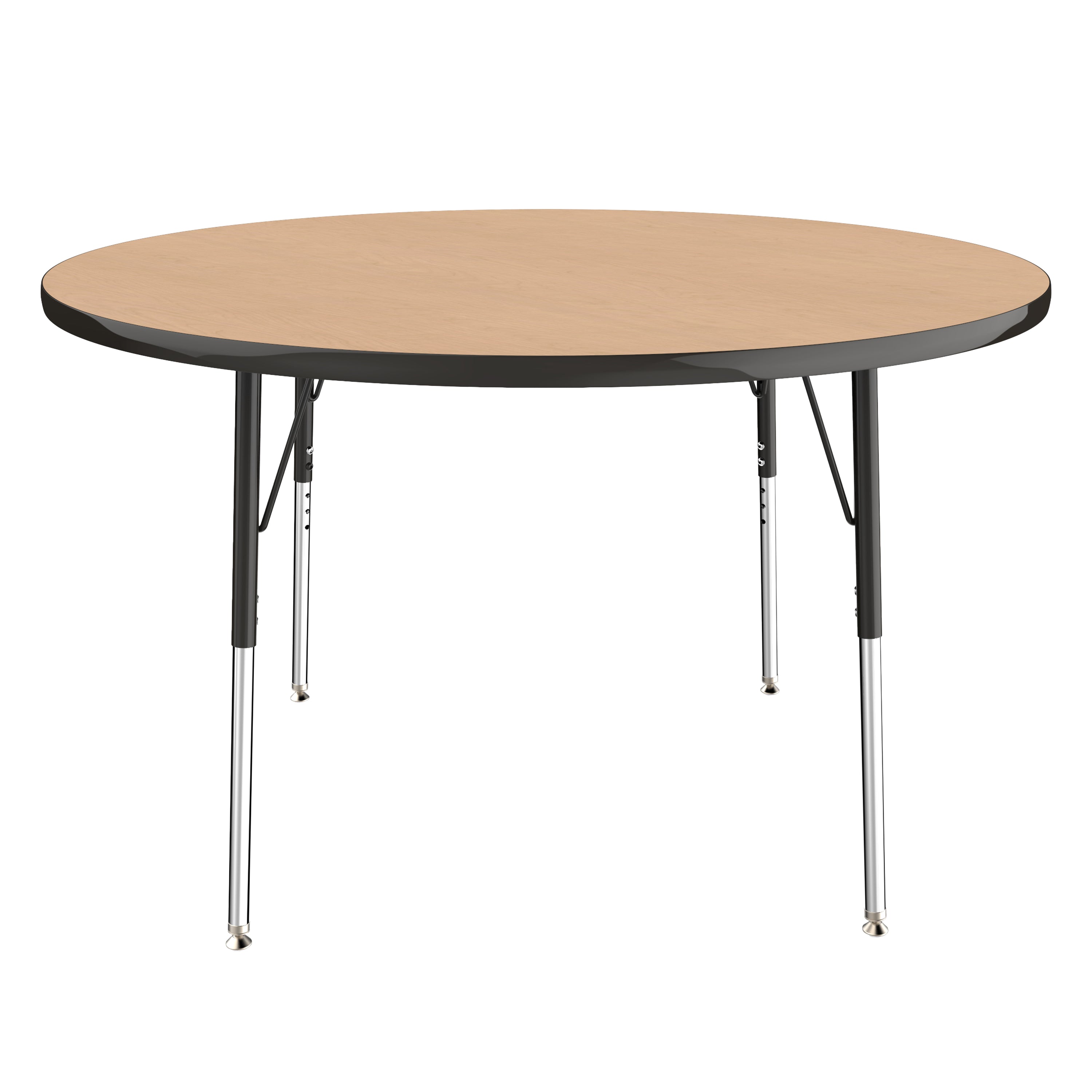 48" Round Thermofused Activity Table with Adjustable Standard Swivel Glide Legs - Maple/Black