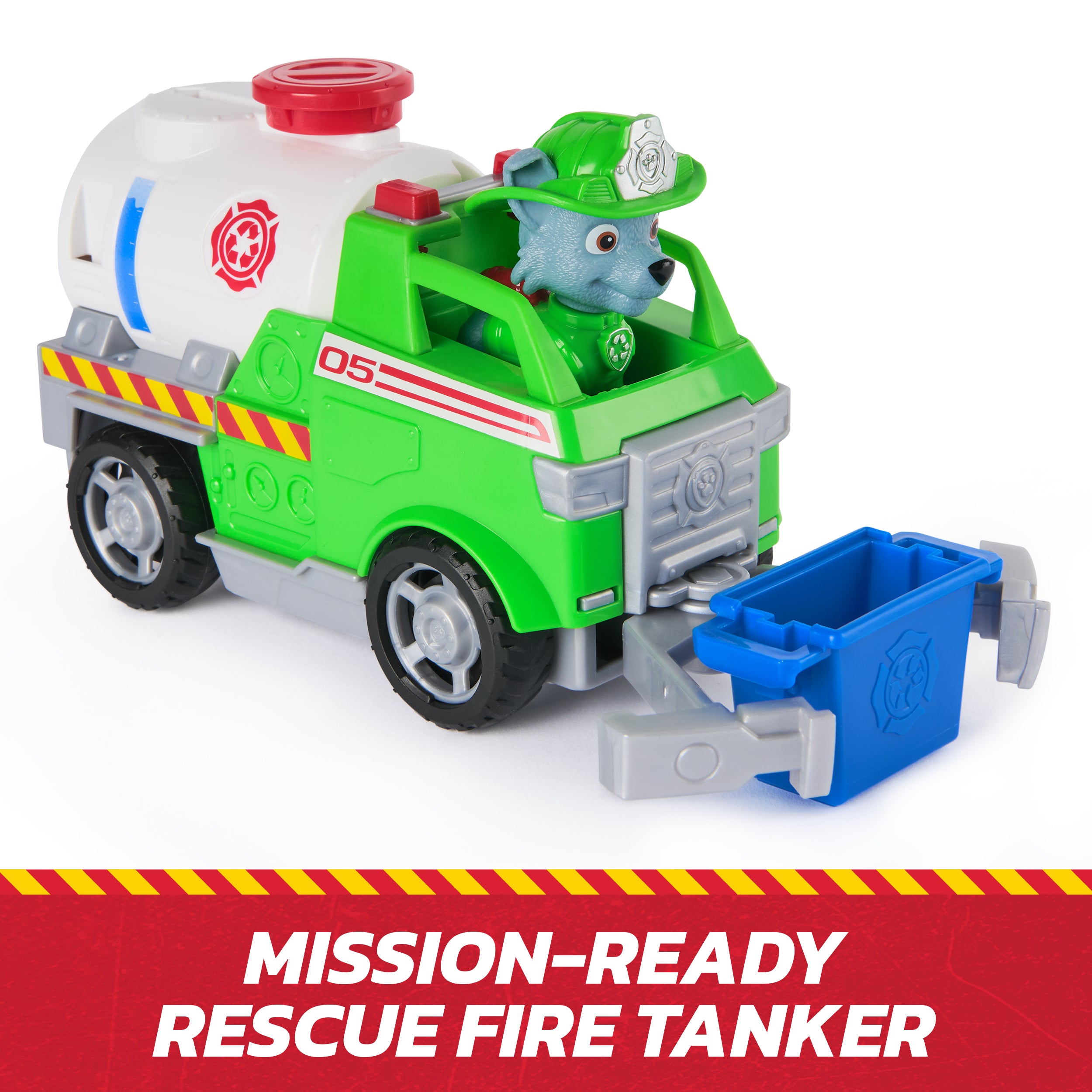 PAW Patrol Fire Rescue: Rocky Rescue Fire Tanker with Action Figure, Grab Claw and Toy Truck, Kids Toys for Boys & Girls Ages 3 and Up