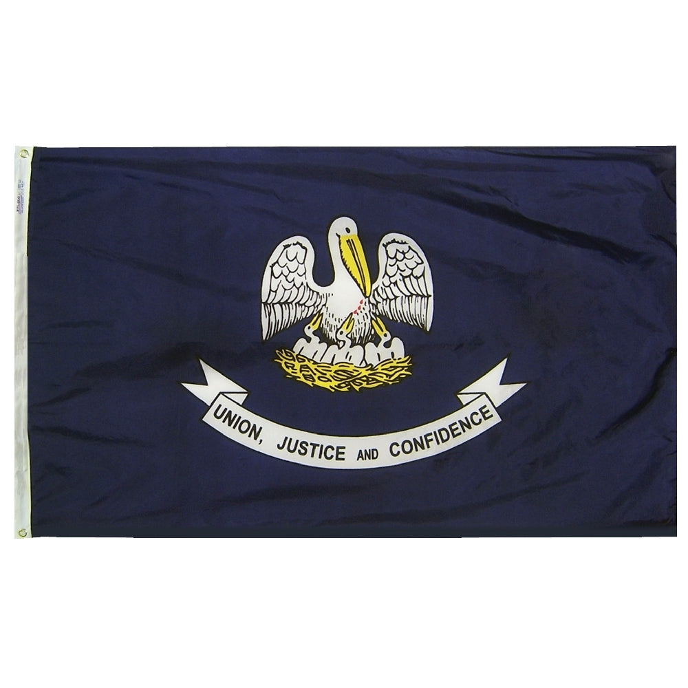 Louisiana State Flag 3x5 ft. Nylon SolarGuard Nyl-Glo 100% Made in USA to Official State Design Specifications.