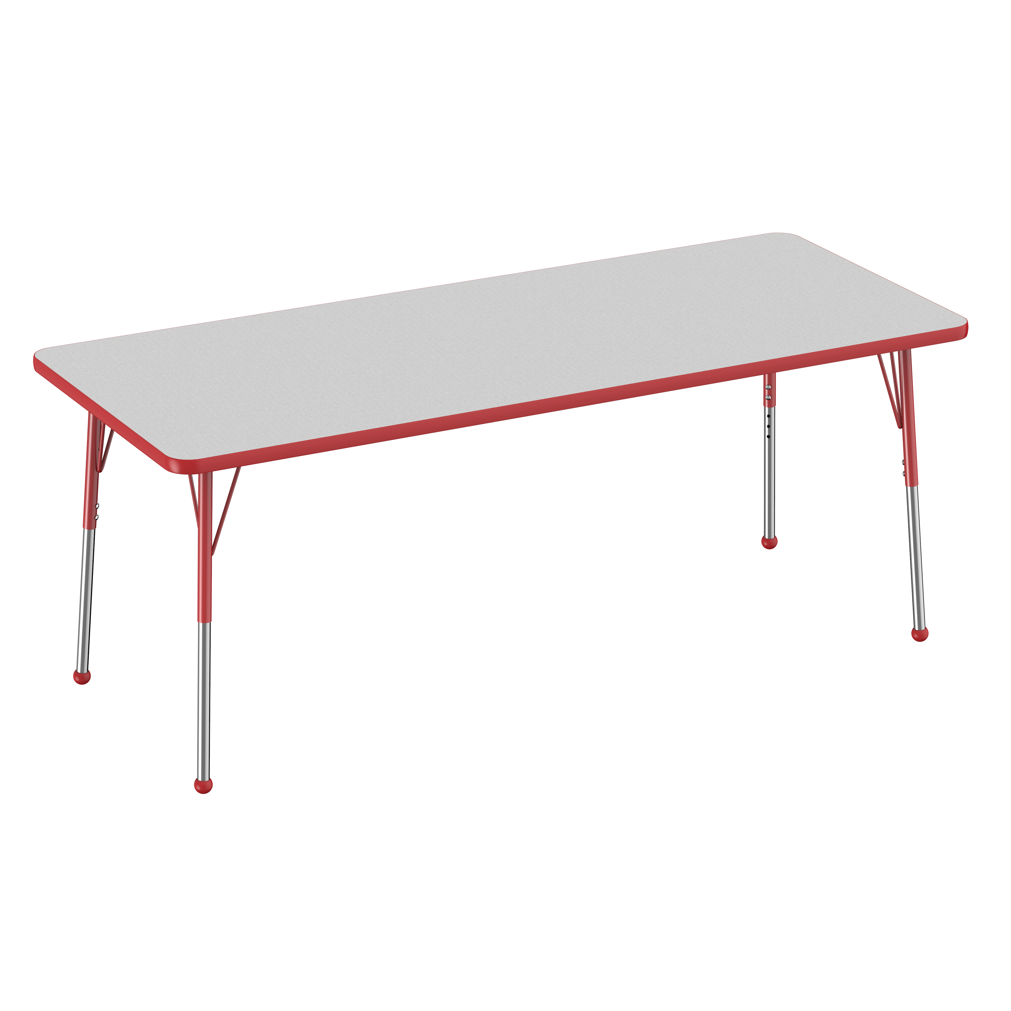 30" x 72" Rectangle T-Molding Activity Table with Adjustable Standard Ball Glide Legs - Gray/Red