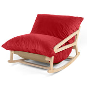 Pillow Saxx Bean Bag Rocking Chair - Elegant Oversized Rocker with Modern Wood Frame, Lush Velvet Merlot