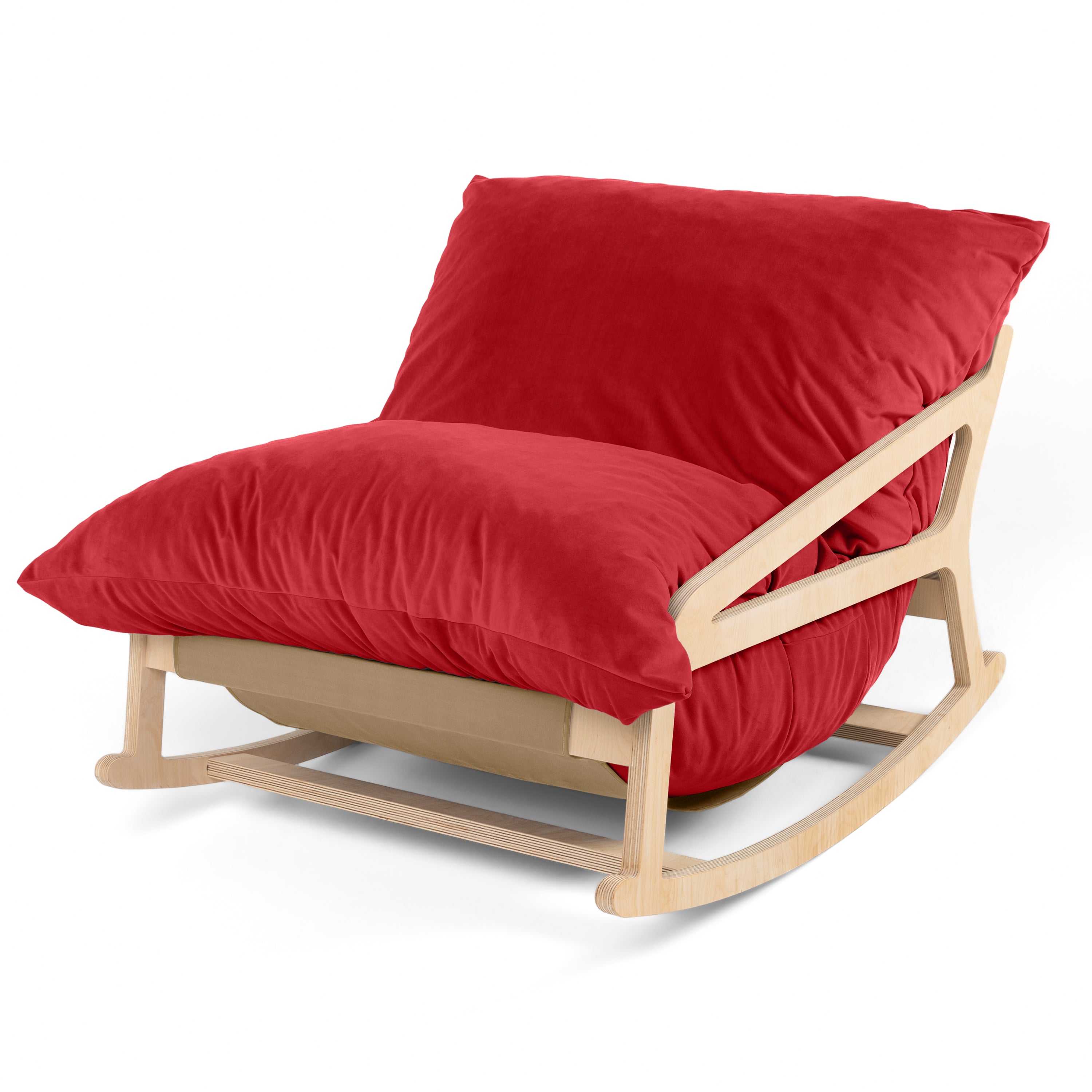 Pillow Saxx Bean Bag Rocking Chair - Elegant Oversized Rocker with Modern Wood Frame, Lush Velvet Merlot