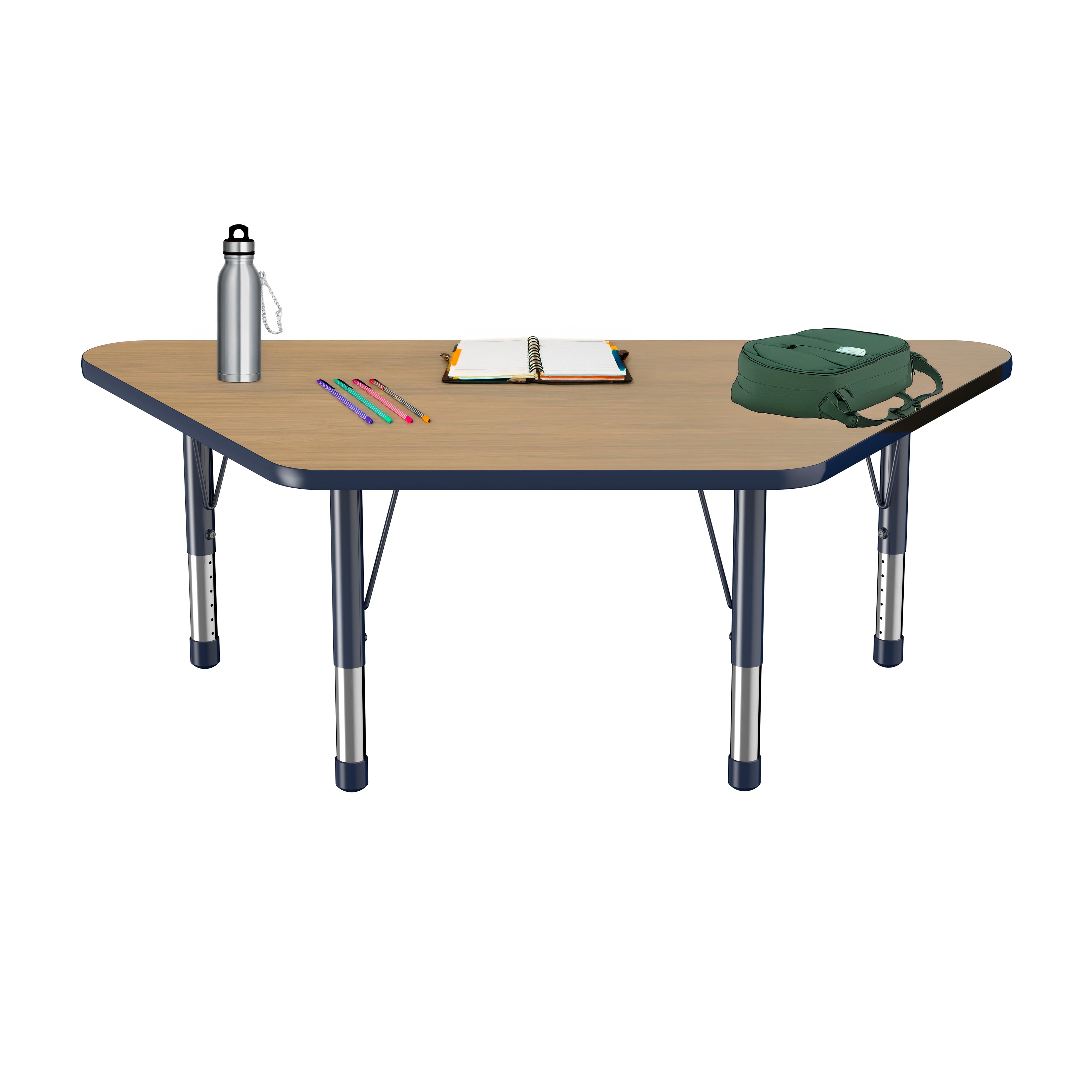 30" x 60" Trapezoid T-Molding Activity Table with Adjustable Chunky Legs - Pasadena Oak/Navy