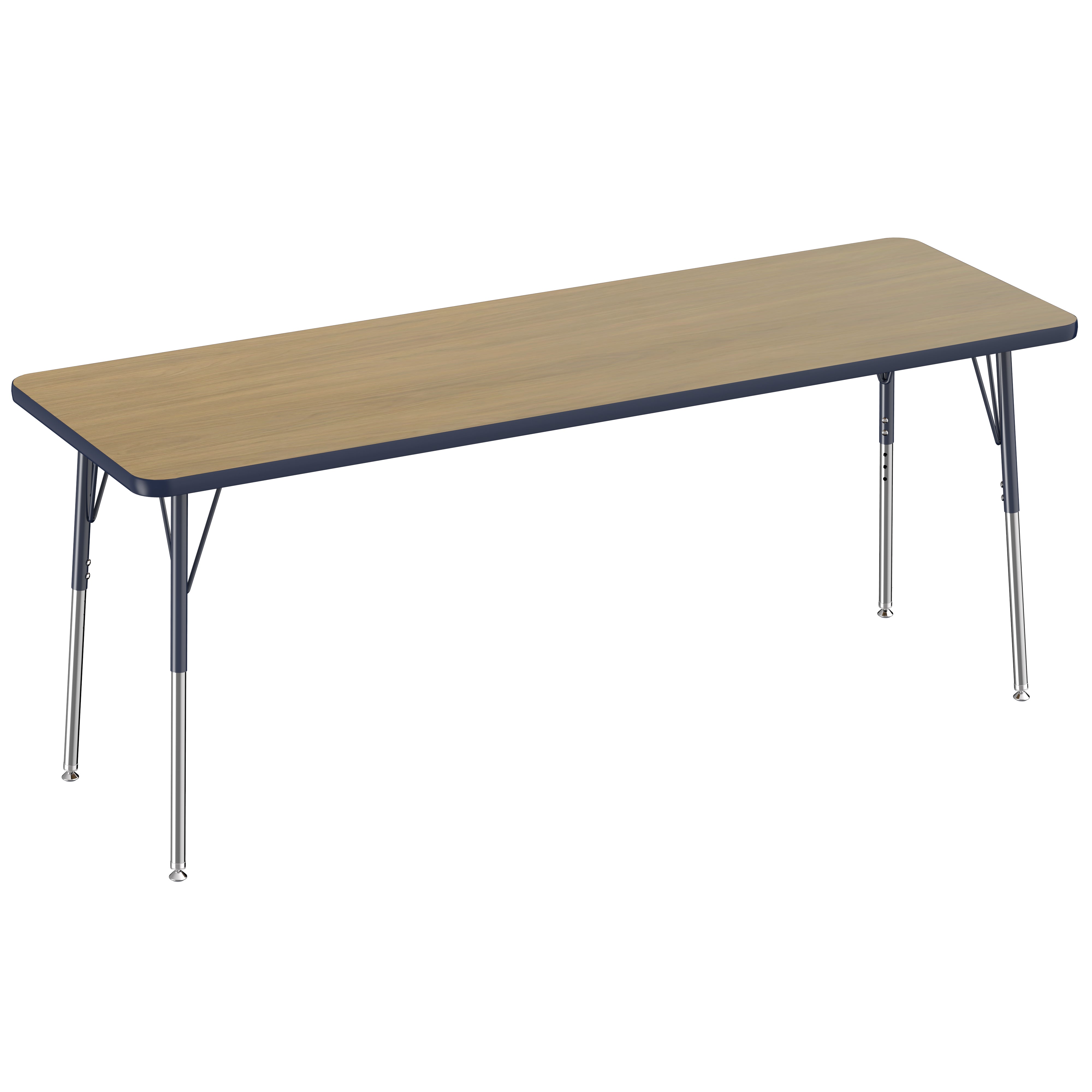 24" x 72" Rectangle T-Molding Activity Table with Adjustable Standard Swivel Glide Legs - Pasadena Oak/Navy
