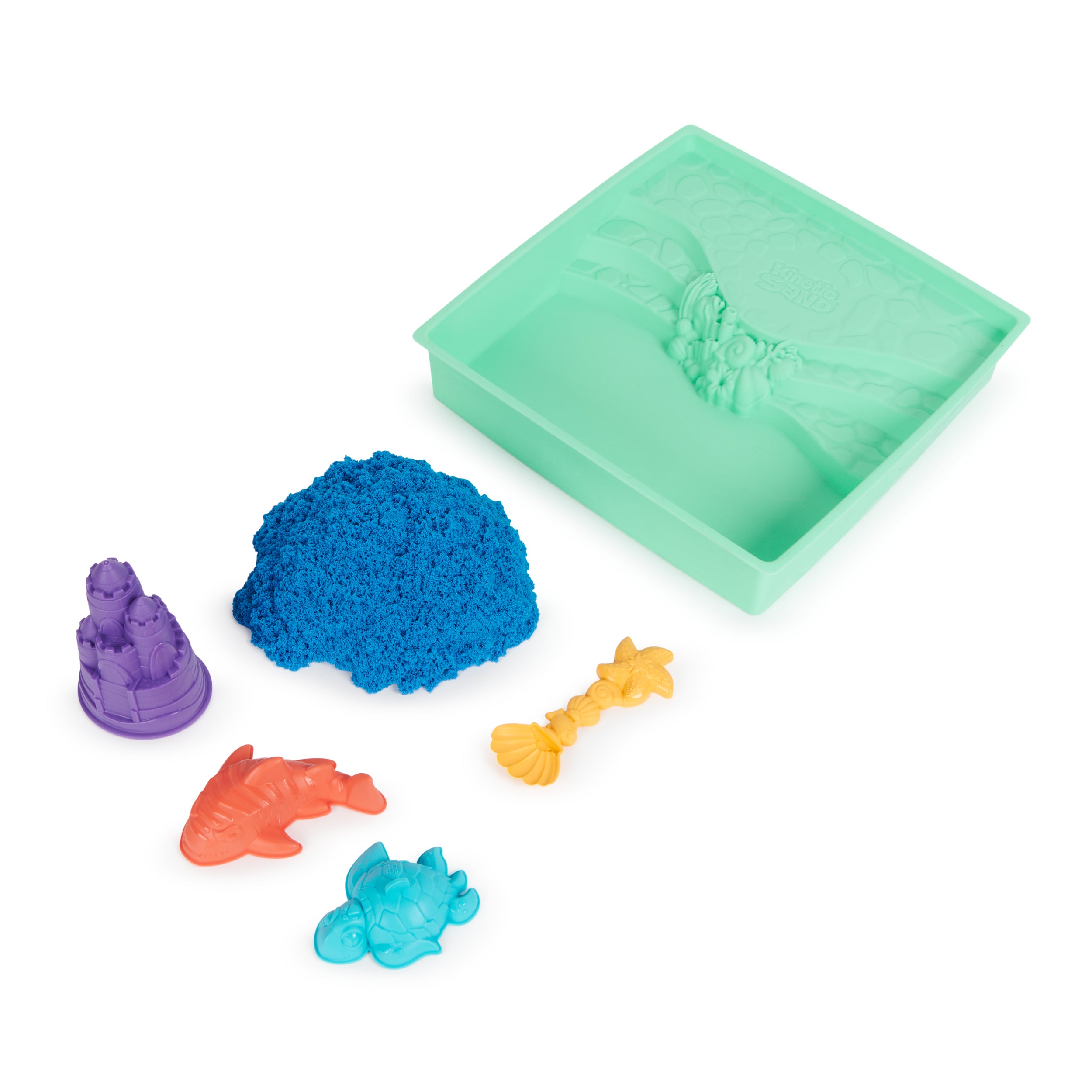 Kinetic Sand Sandbox Set, 1lb Play Sand, Sandbox Storage, 4 Molds and Tools, Sensory Toys for Kids Ages 3+ Styles May Vary