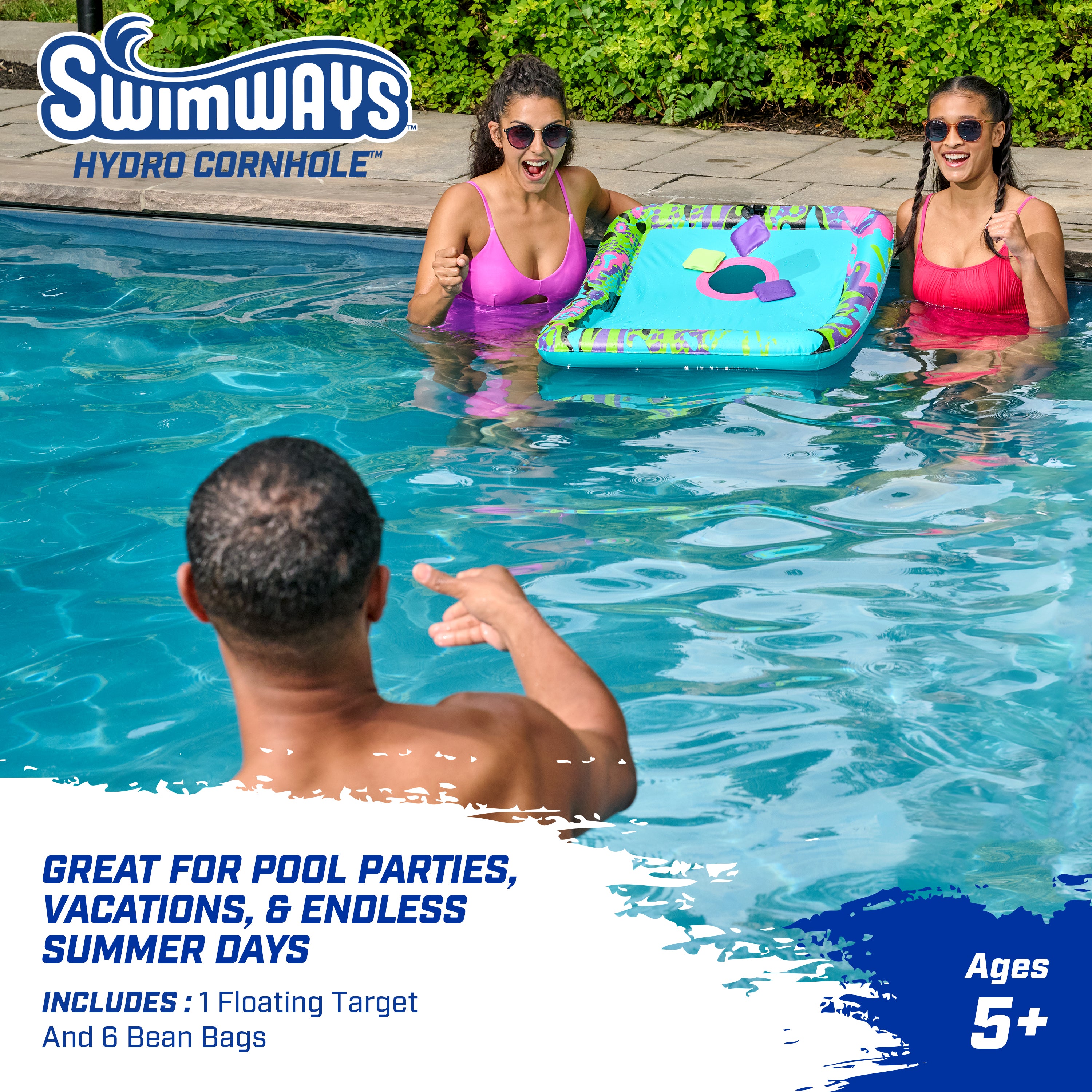 Swimways Hydro Cornhole, Pool Toys for Kids and Adults, Cornhole Toss Game for Beach, Lake and Swimming Pool, Outdoor Toys for Kids Aged 5 & Up