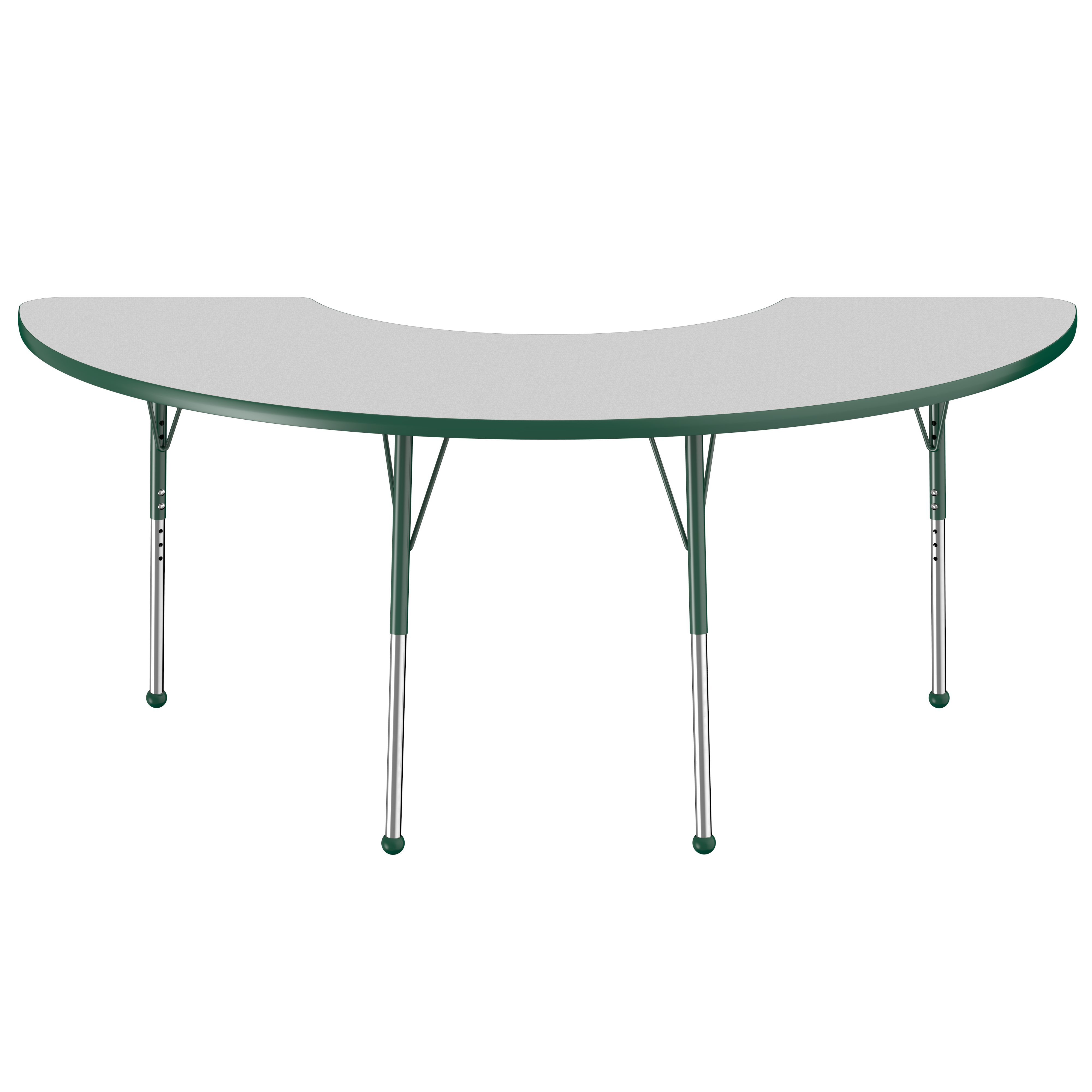 36" x 72" Half Moon T-Molding Activity Table with Adjustable Standard Ball Glide Legs - Gray/Green