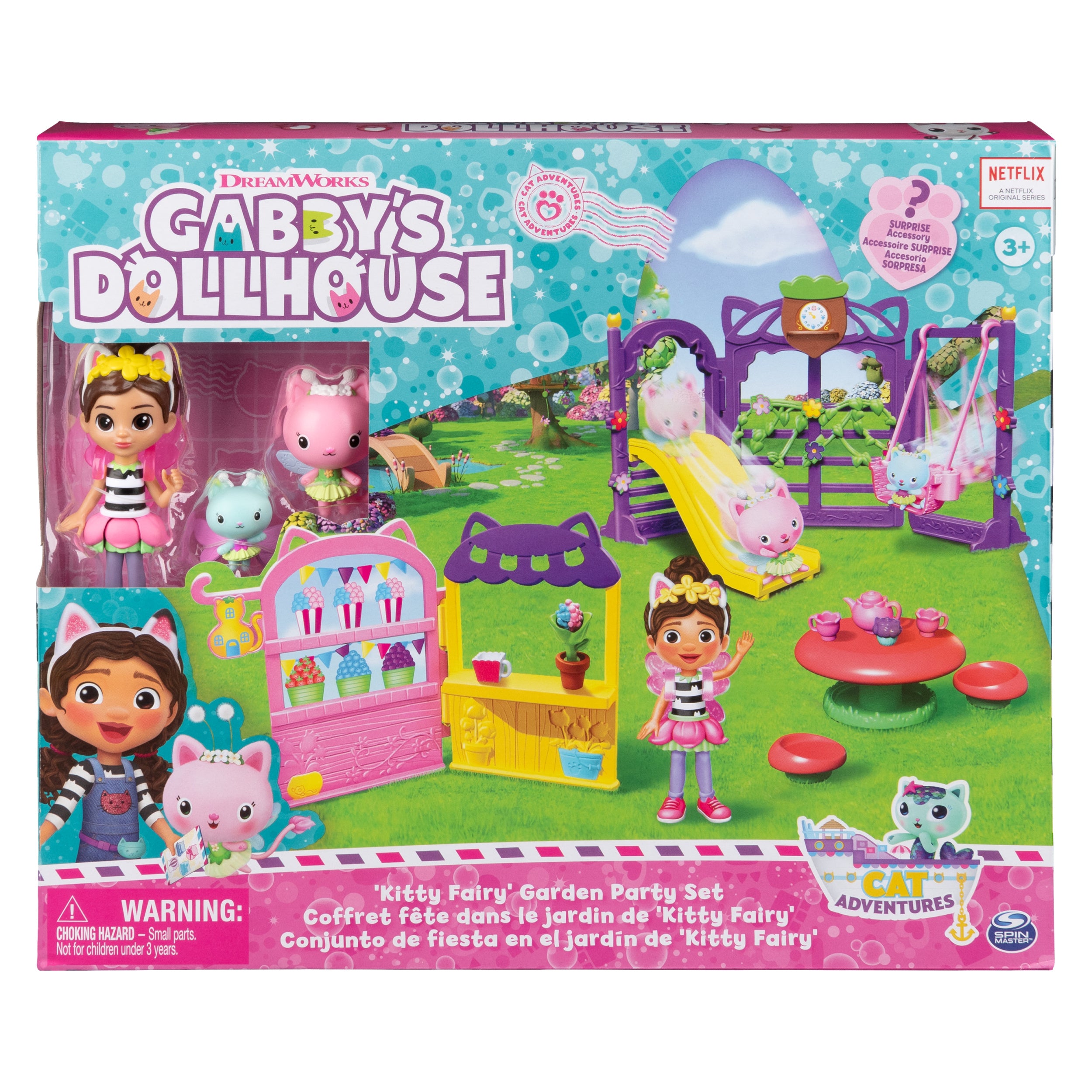 Gabby’s Dollhouse, Kitty Fairy Garden Party, 18-Piece Playset with 3 Toy Figures, Surprise Toys & Dollhouse Accessories, Kids Toys for Girls & Boys 3+