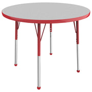 36" Round T-Molding Activity Table with Adjustable Standard Ball Glide Legs - Gray/Red