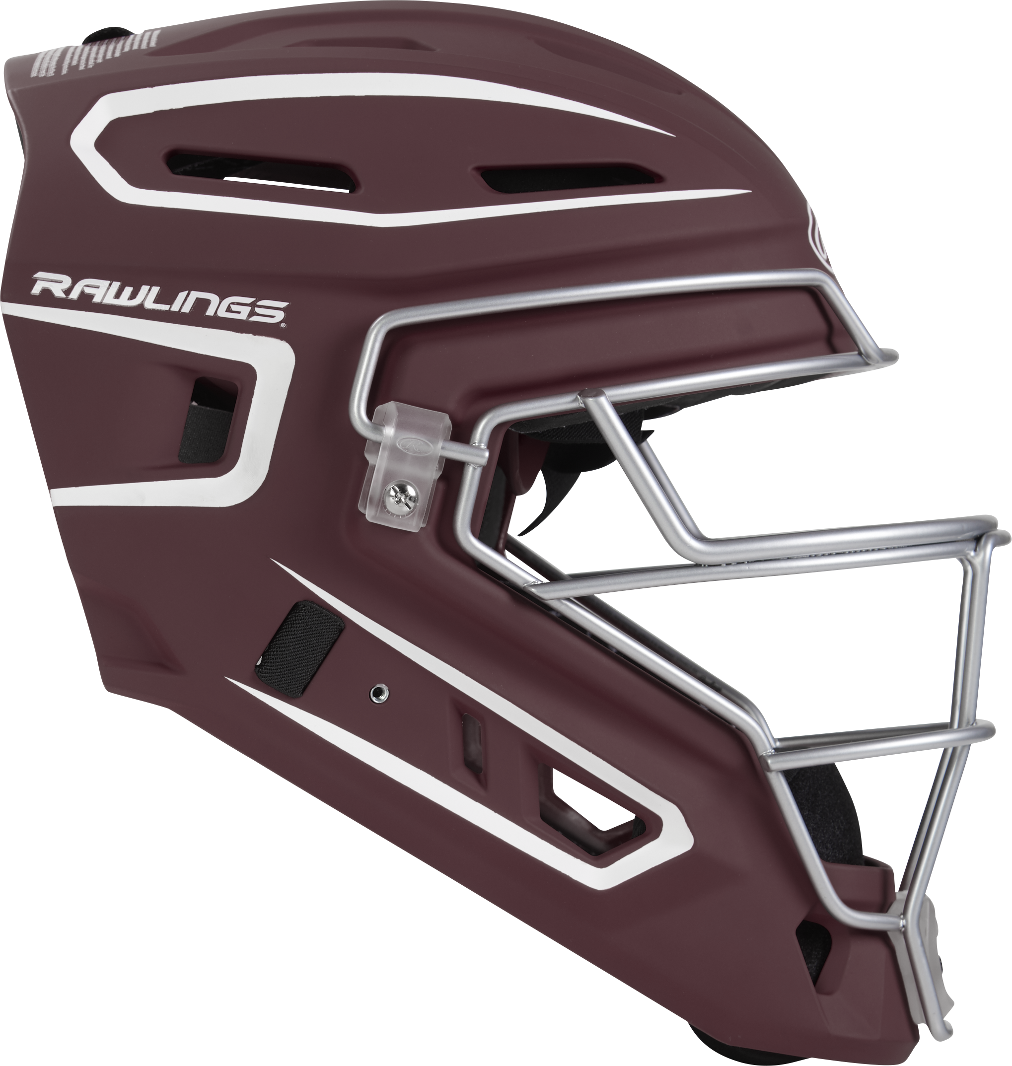 Rawlings Velo 2.0 Matte Senior Catchers Helmet - Maroon/White
