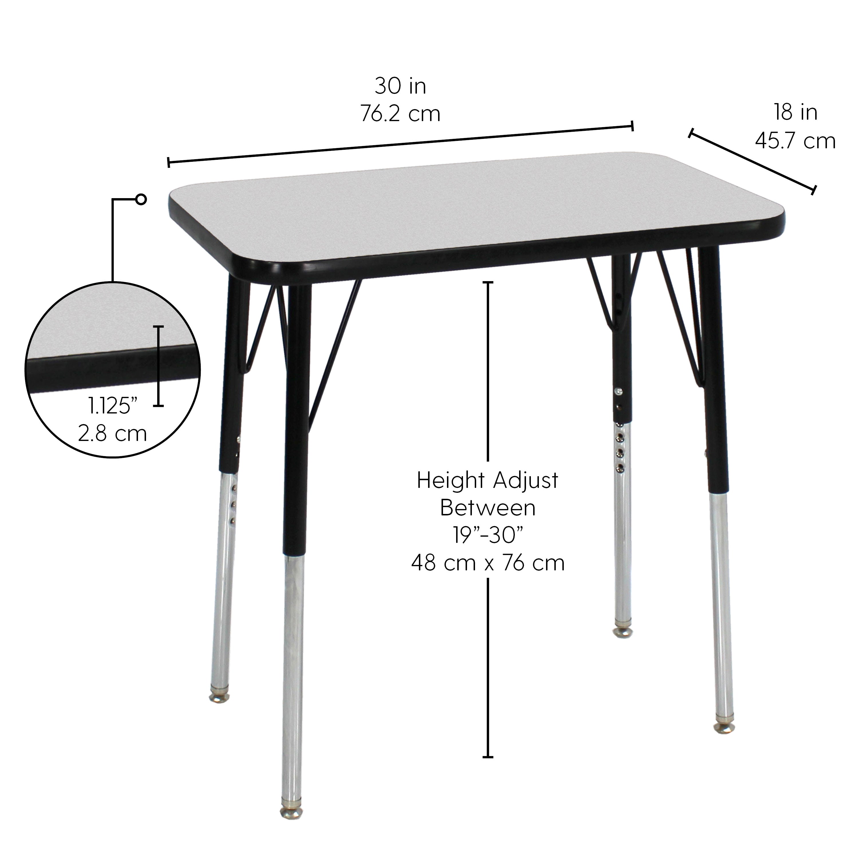 18" x 30" Rectangle T-Molding Activity Table with Adjustable Standard Swivel Glide Legs - Gray/Black