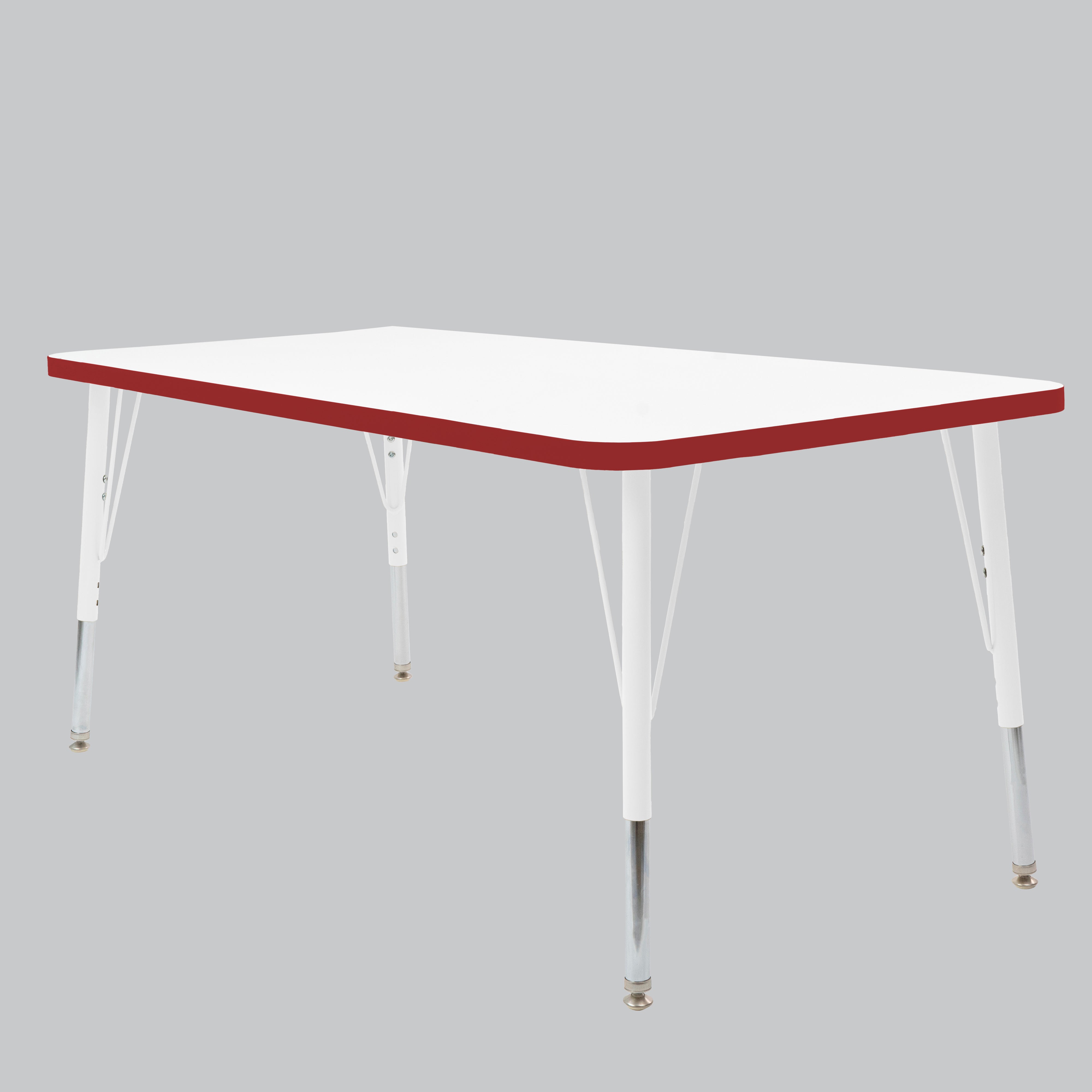 30" x 60" Rectangle Thermofused Activity Table with Adjustable Standard Swivel Glide Legs - White/Burgundy/White