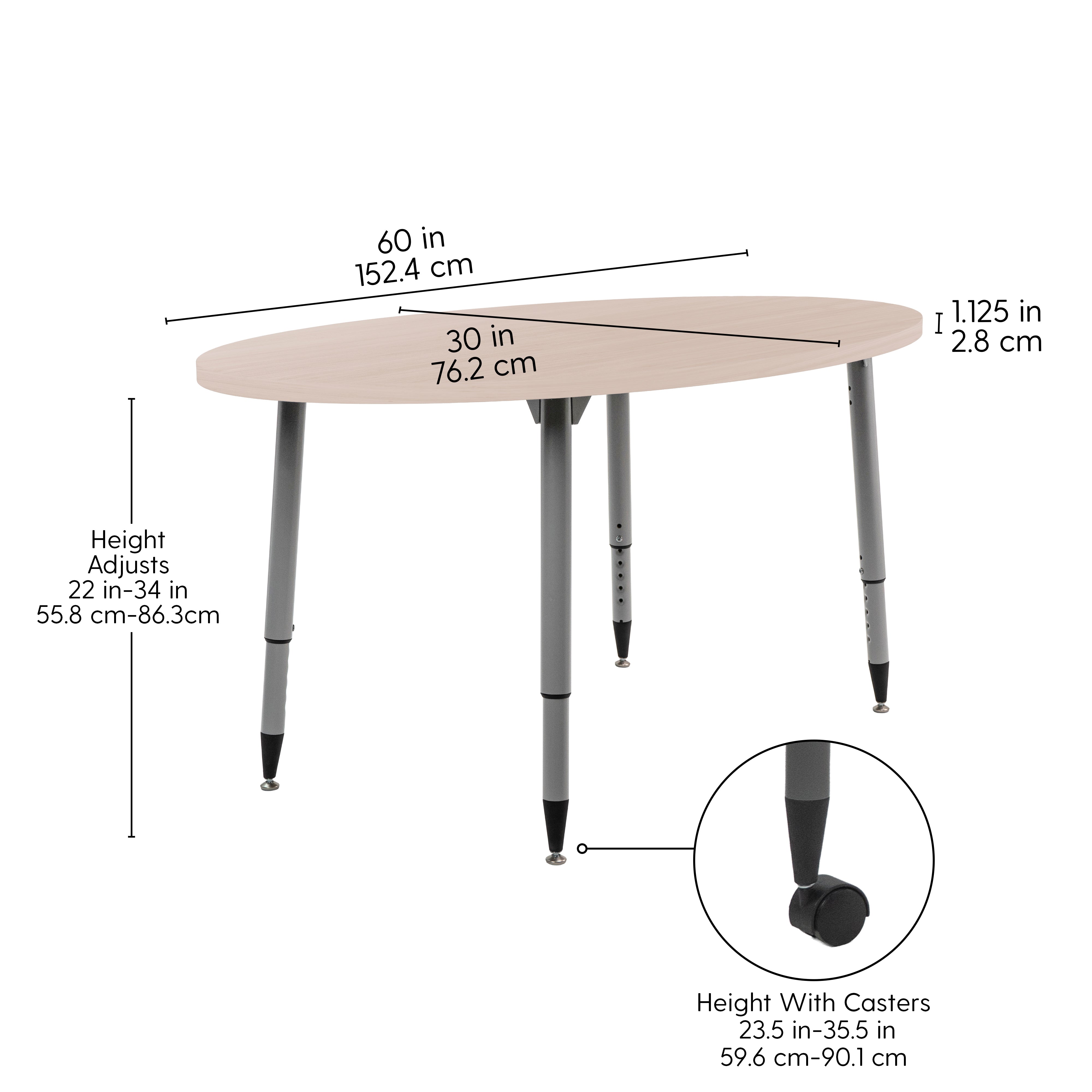 Adapte 30" x 60" Oval Woodgrain Activity Table with Adjustable Tapered Legs - Asian Sand/Silver