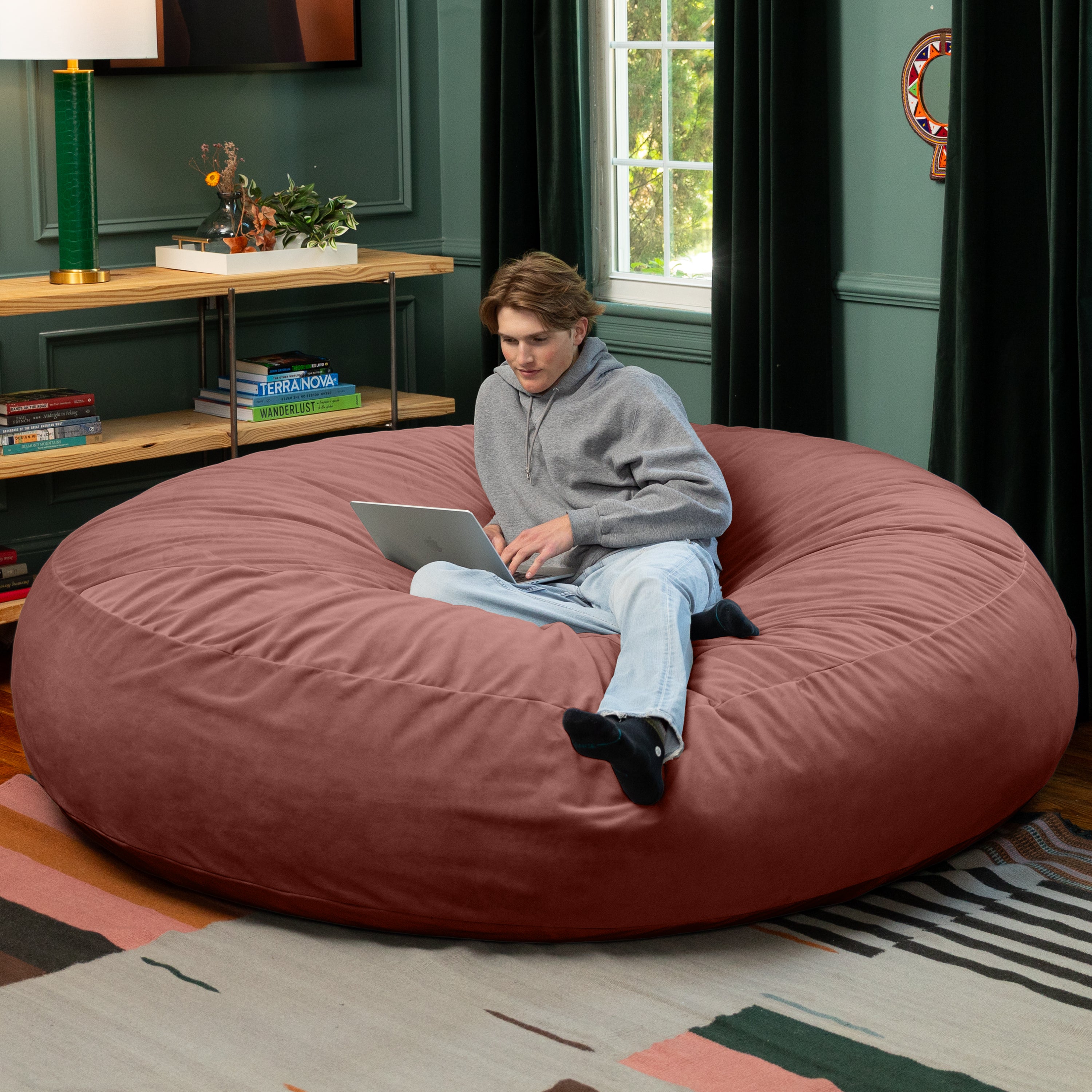 Jaxx 6 Foot Cocoon - 2-in-1 Convertible Bean Bag Bed & Large Bean Bag Chair for Adults, Premium Lush Velvet - Mauve