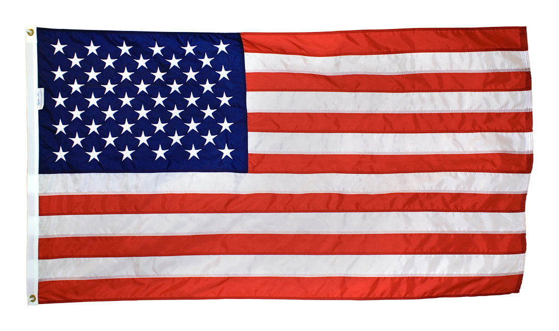 Signature American Flag 3x5 ft. Nylon SolarGuard Nyl-Glo by Annin Flagmakers, 100% Made in USA with Sewn Stripes, Embroidered Stars and Brass Grommets.  Model 48