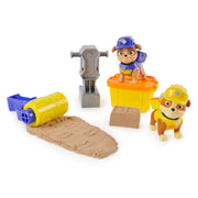 Rubble & Crew, Rubble and Mix Action Figures Set, with 3 oz of Kinetic Build-It Sand and 2 Hand Held Building Toys, Kids Toys for ages 3 and up