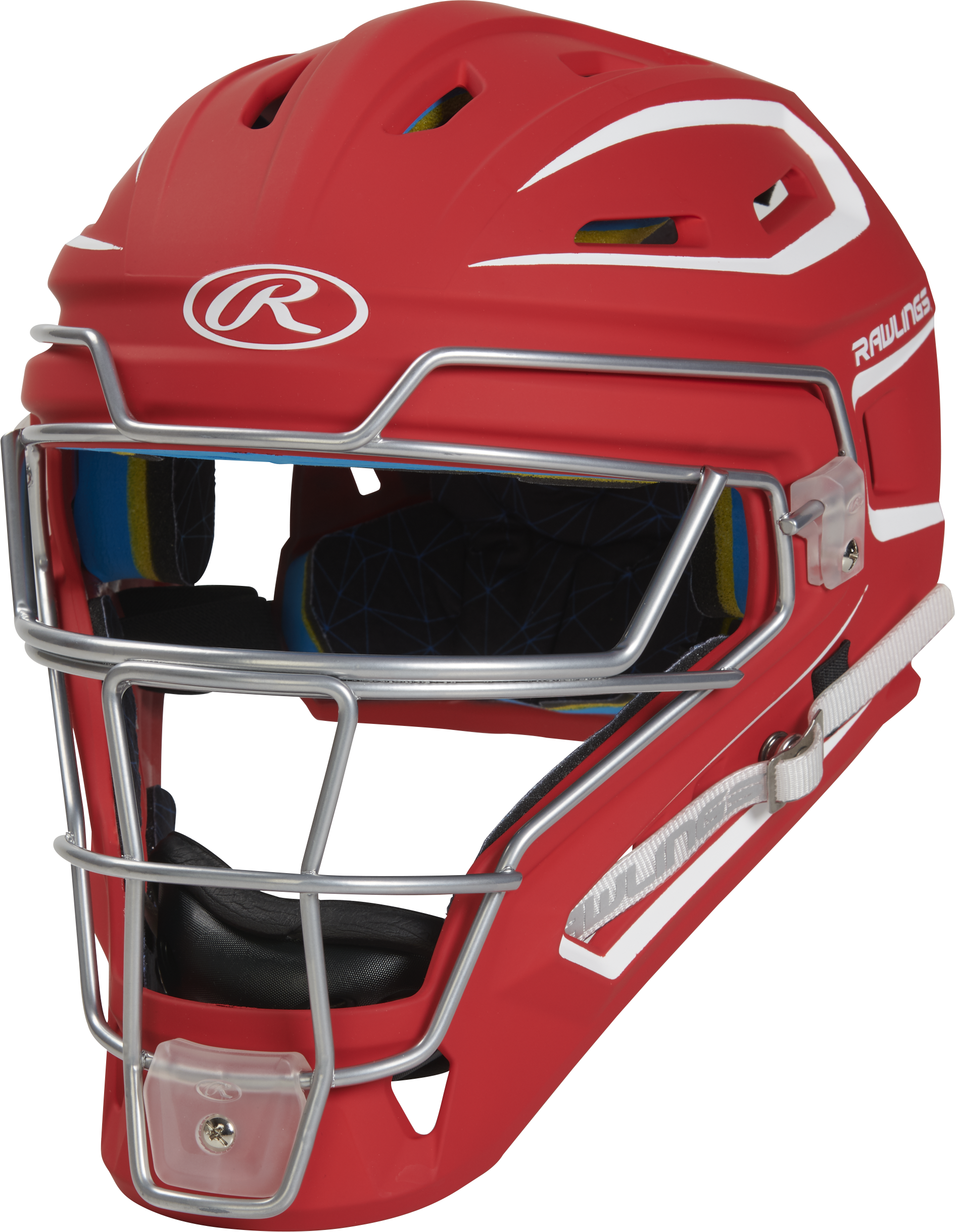 Rawlings Mach Matte 2-Tone Hockey Style Senior Catchers Helmet - Scarlet/White