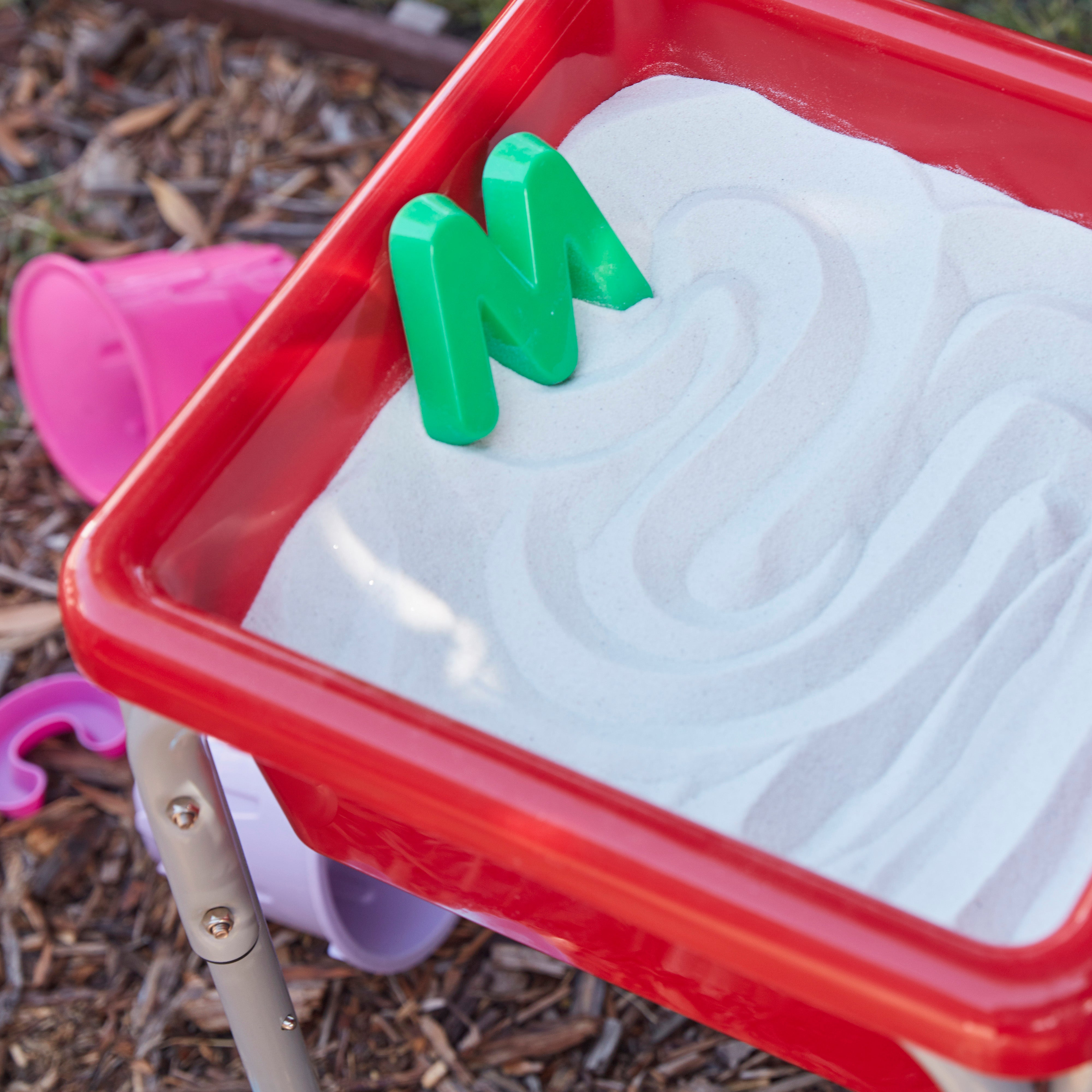 4 Station Square Sand and Water Table with Lids - Blue/Red