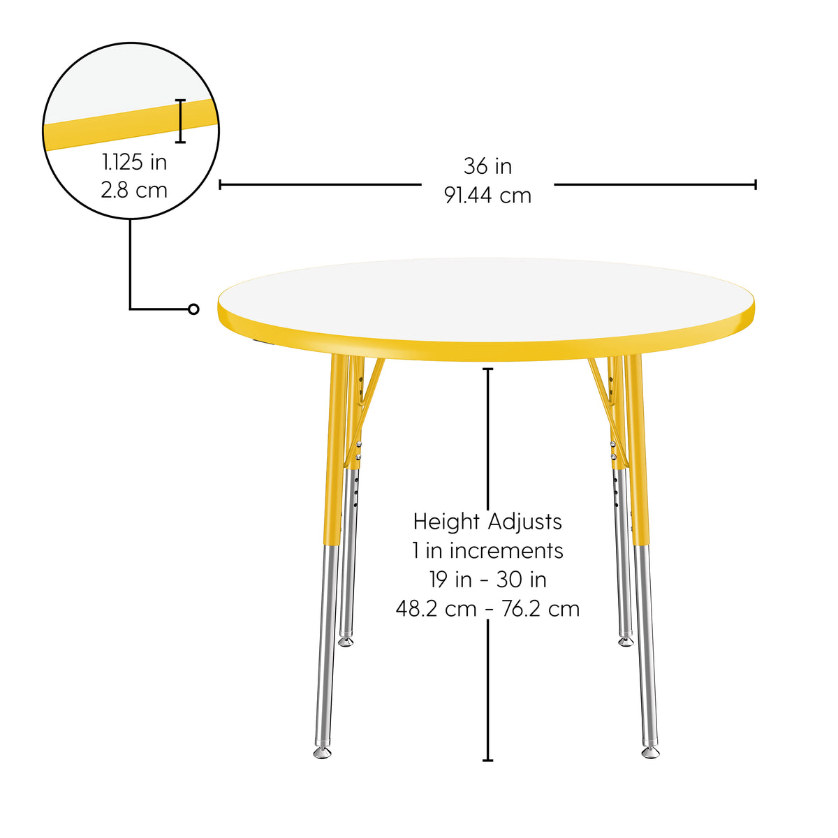 36" Round Dry-Erase Activity Table with Adjustable Standard Swivel Glide Legs - Whiteboard/Yellow