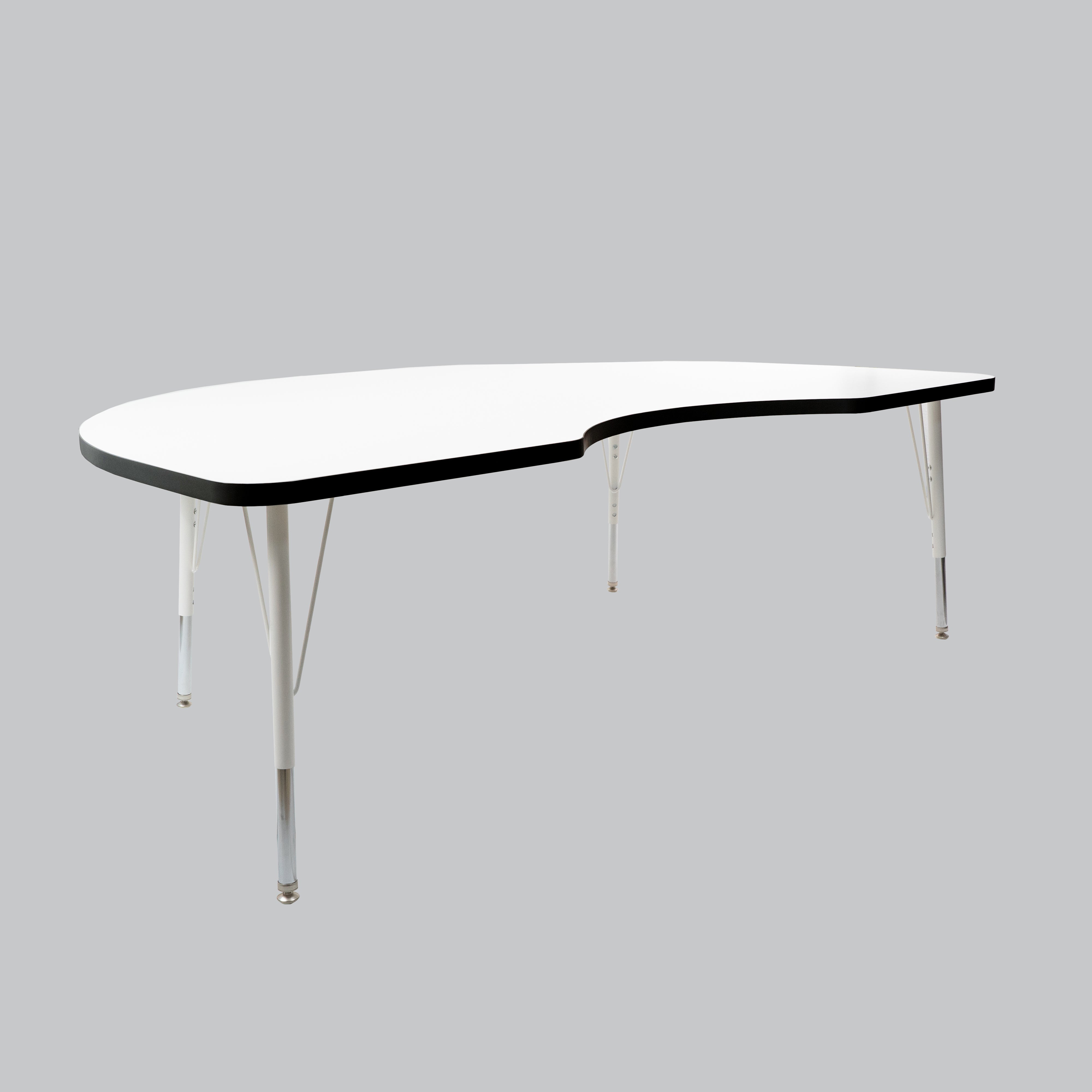 48" x 72" Kidney Thermofused Activity Table with Adjustable Standard Swivel Glide Legs - White/Black/White