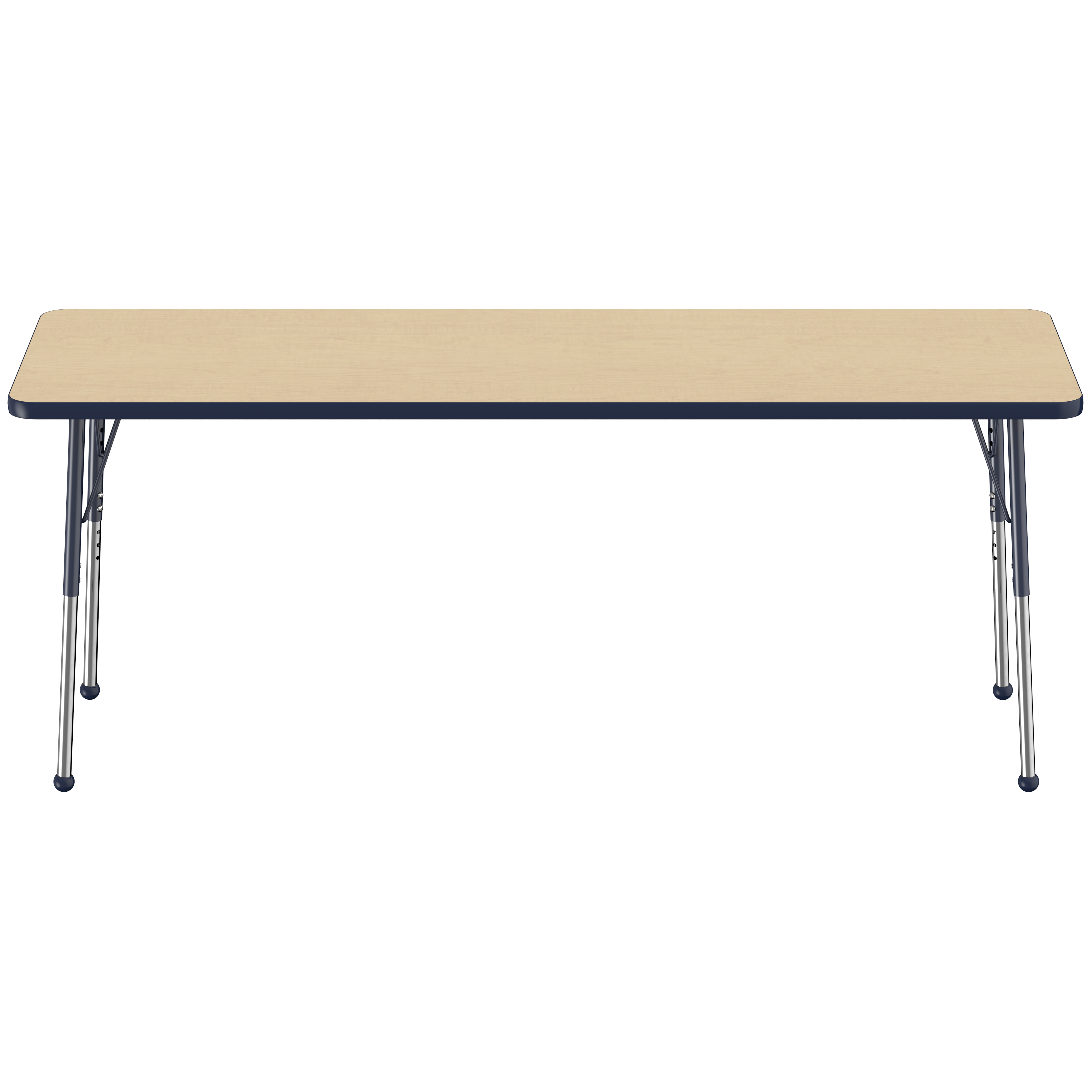24" x 72" Rectangle T-Molding Activity Table with Adjustable Standard Ball Glide Legs - Maple/Navy