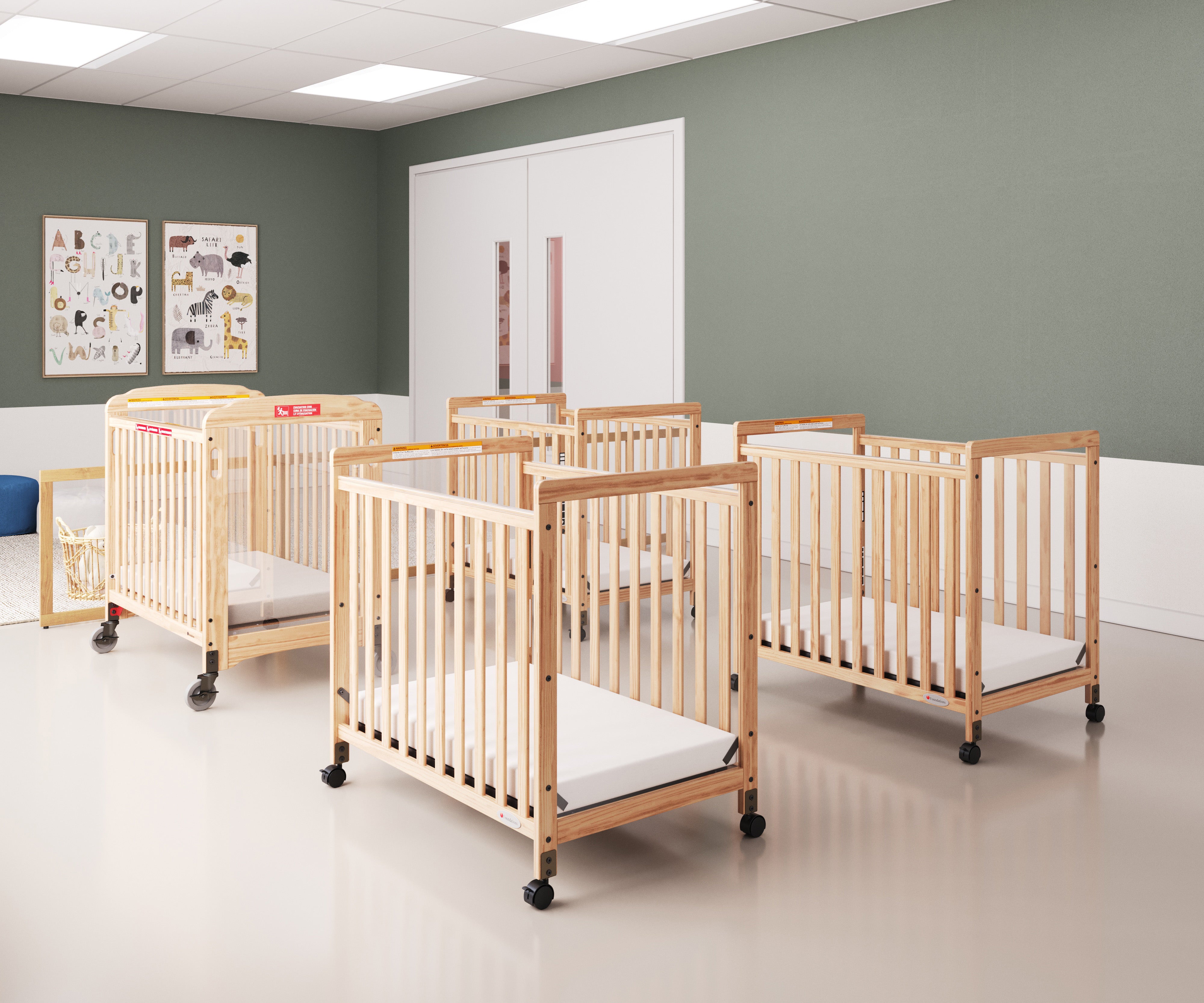 SafetyCraft® Fixed-Side Compact Wood Crib, ClearView End Panels