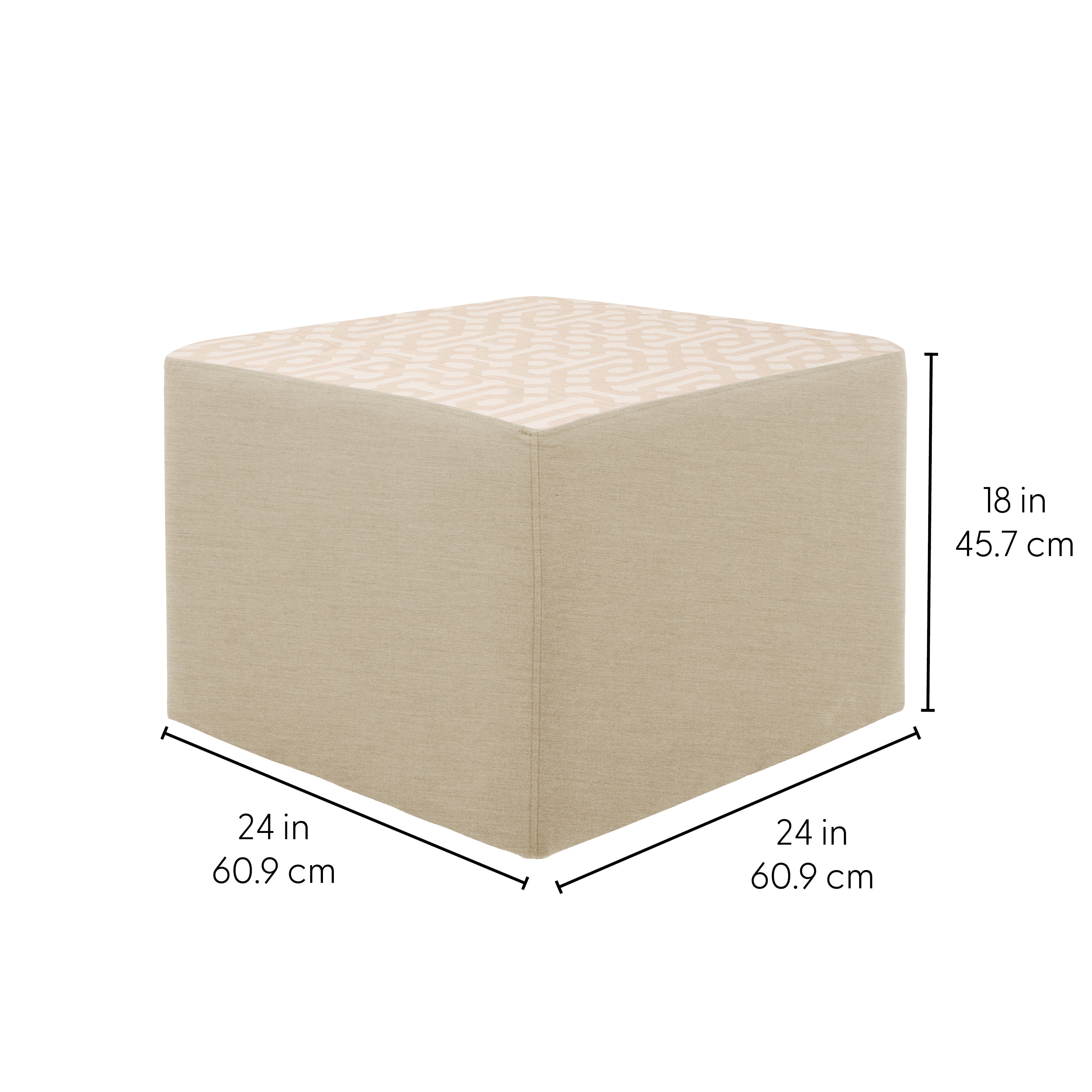 Outdoor 24" Square Ottoman with Sunbrella, 18" H - Fretwork Flax/Spectrum Sand