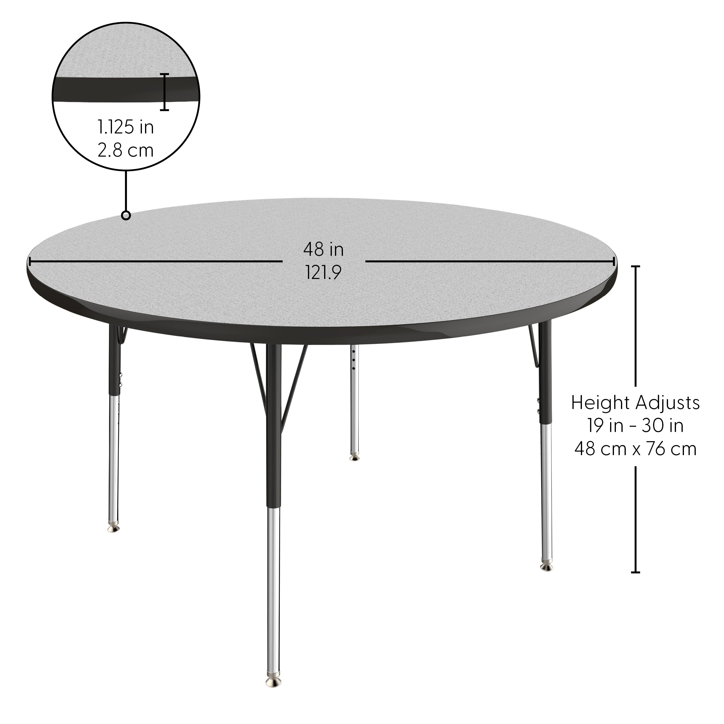 48" Round T-Molding Activity Table with Adjustable Standard Swivel Glide Legs - Gray/Black