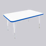 30" x 48" Rectangle Thermofused Activity Table with Adjustable Standard Swivel Glide Legs - White/Blue/White