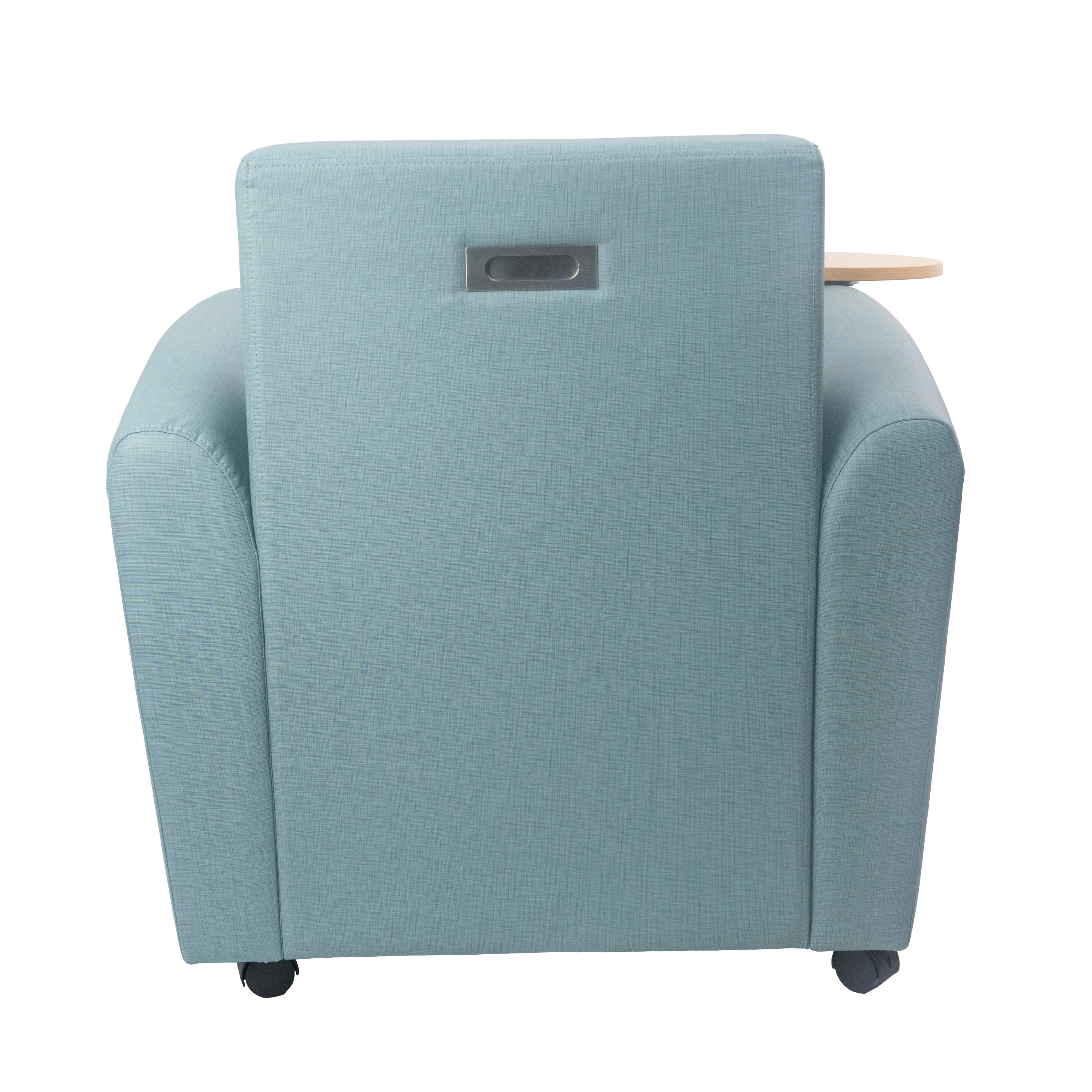 Pro Series Upholstered Common Area Chair with Tablet - Sky Blue Crosshatch/Maple Grain