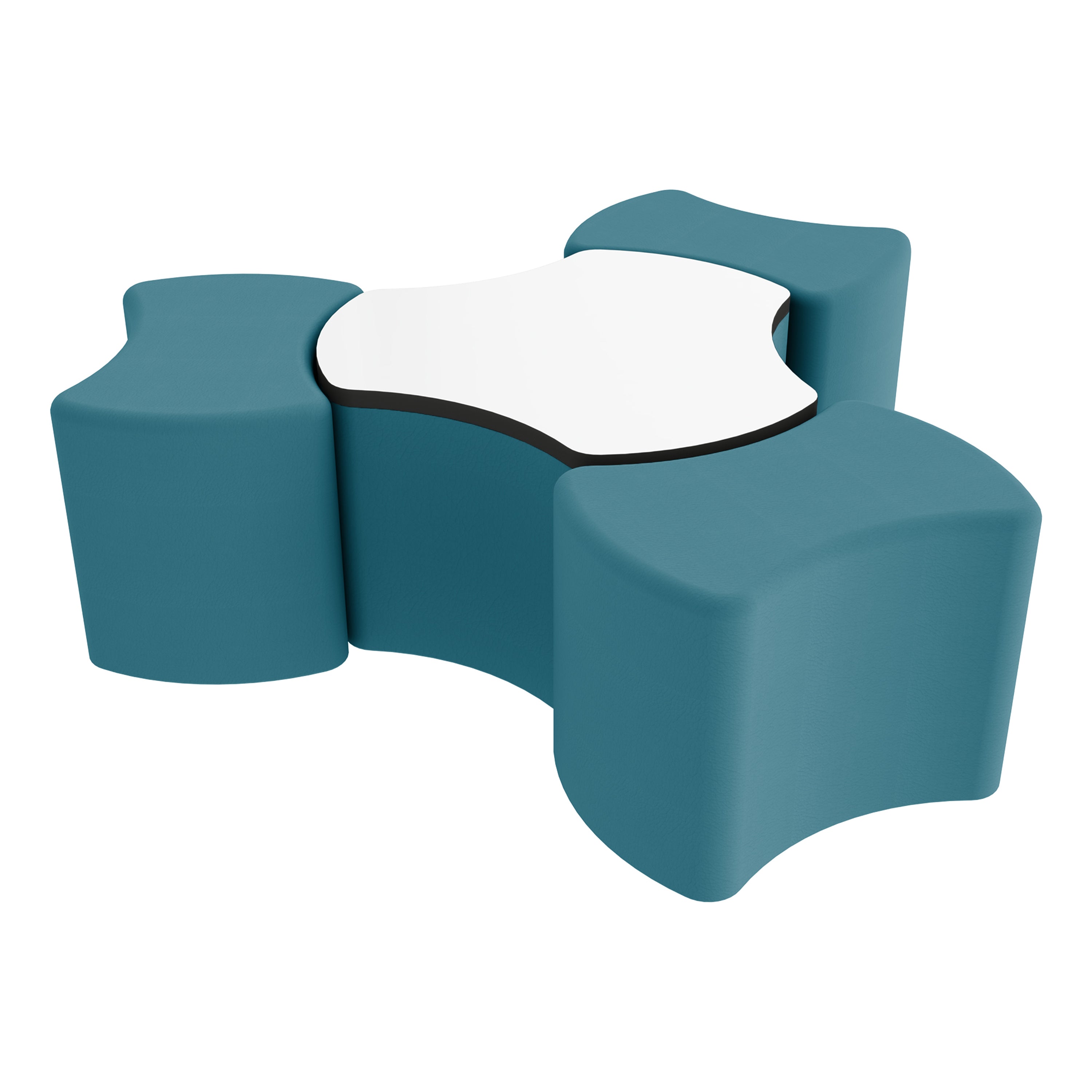 Pro Series Dry-Erase Cog Ottoman Table with Bowtie 18" H Seating, 4-Piece Set - Teal/Whiteboard