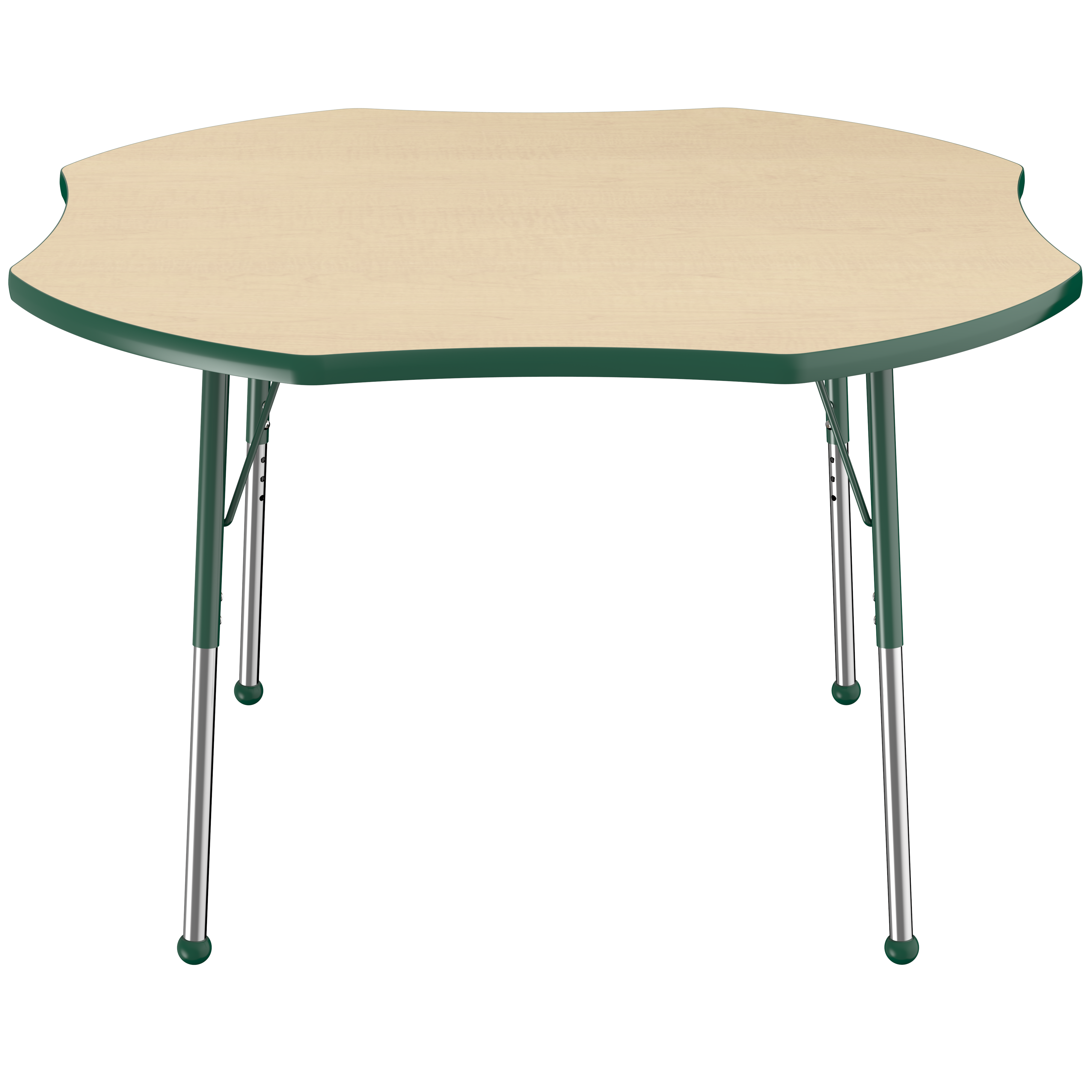48" x 48" Clover T-Molding Activity Table with Adjustable Standard Ball Glide Legs - Maple/Green