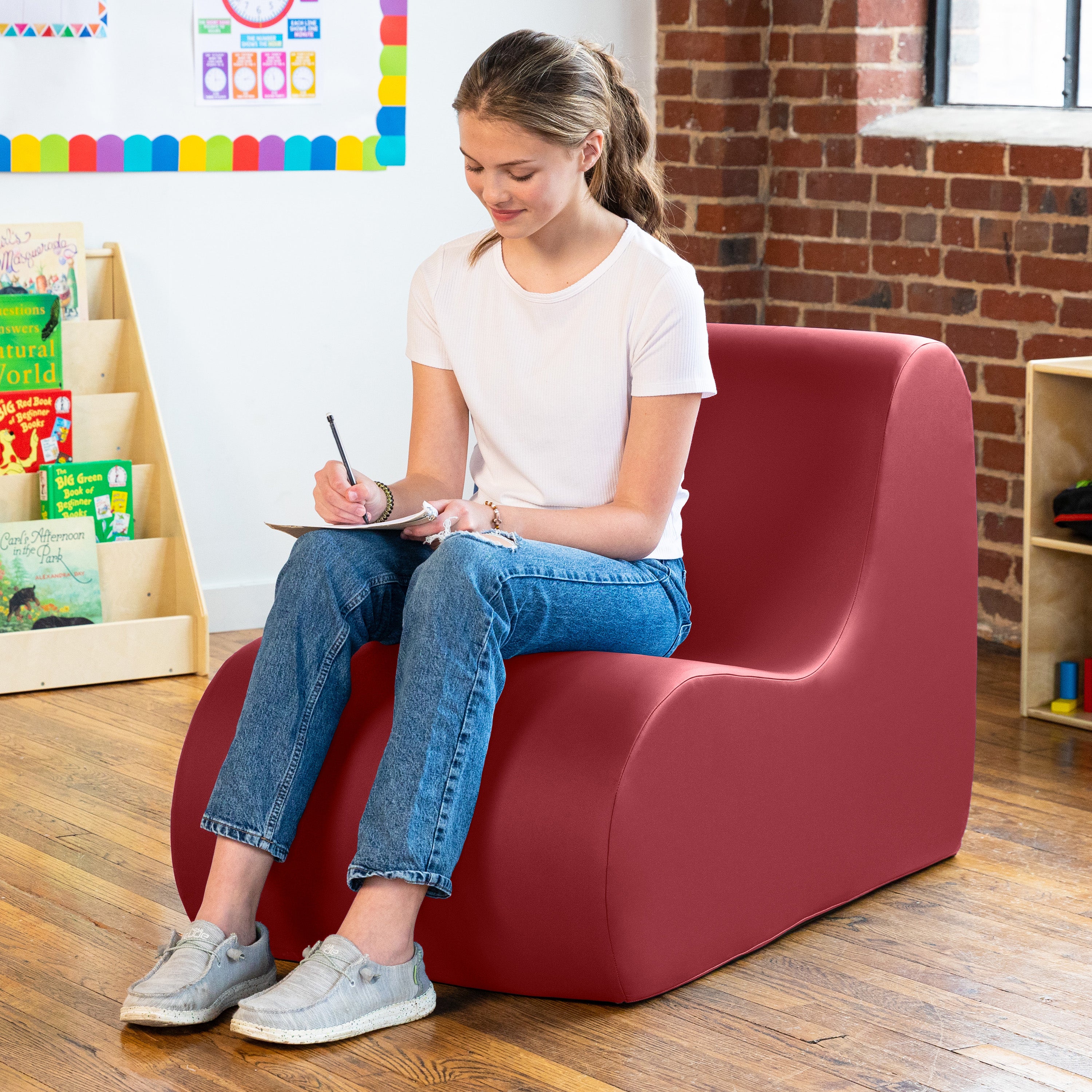 Jaxx Midtown Large Classroom Soft Foam Chair - Premium Vinyl Cover, Claret Dark Red