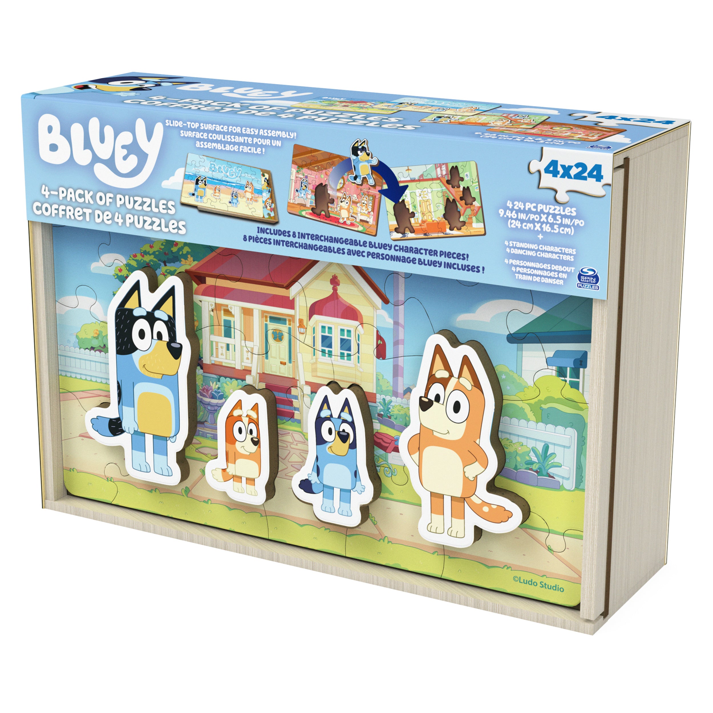 Spin Master Games, Bluey Puzzles 4-Pack, Wooden Jigsaw Puzzles for Preschoolers, 24 Pieces Each, Interchangeable Pieces, Bluey Birthday Gifts, for Kids Ages 3 & Up