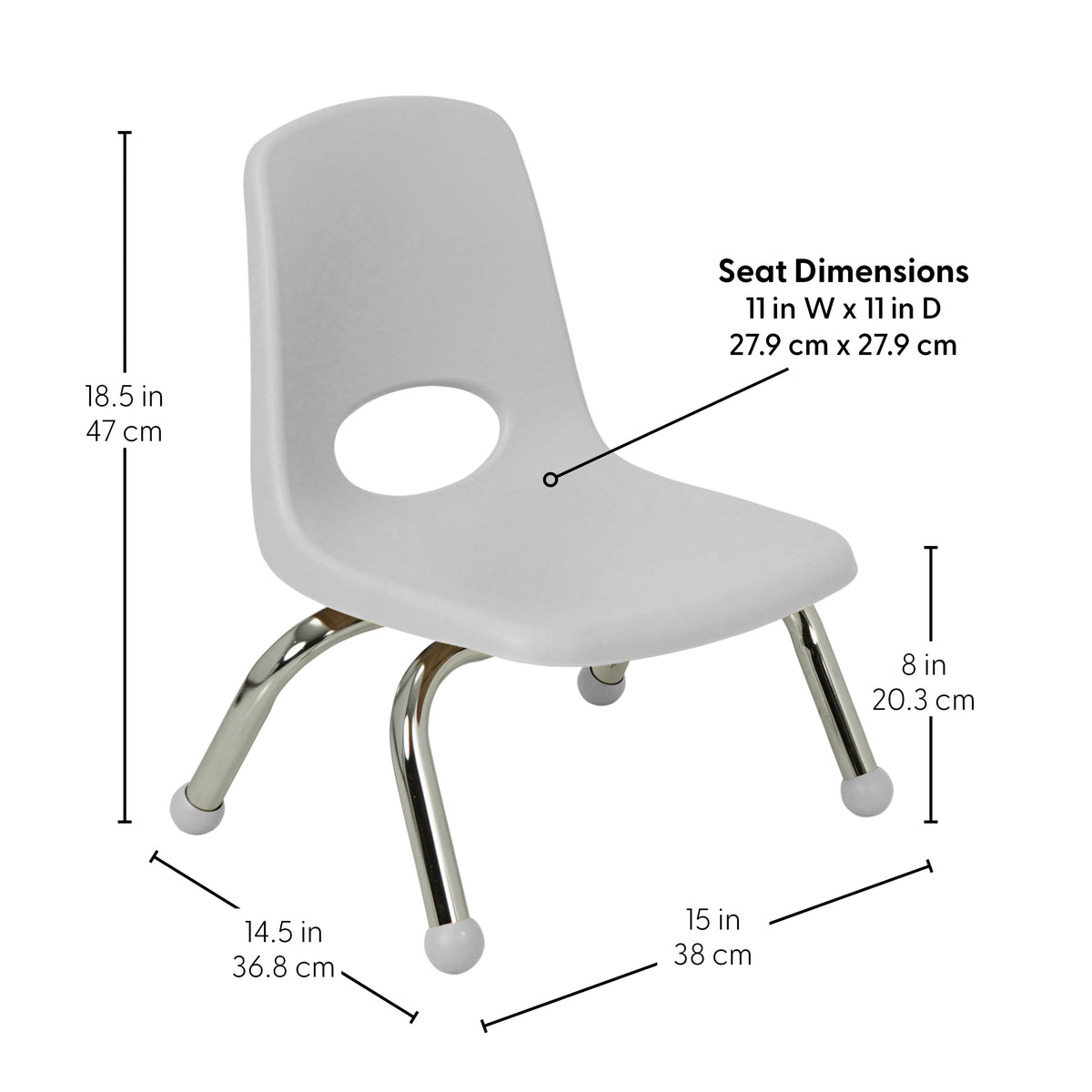 8" Stack Chair with Ball Glides, 6-Pack - Light Gray