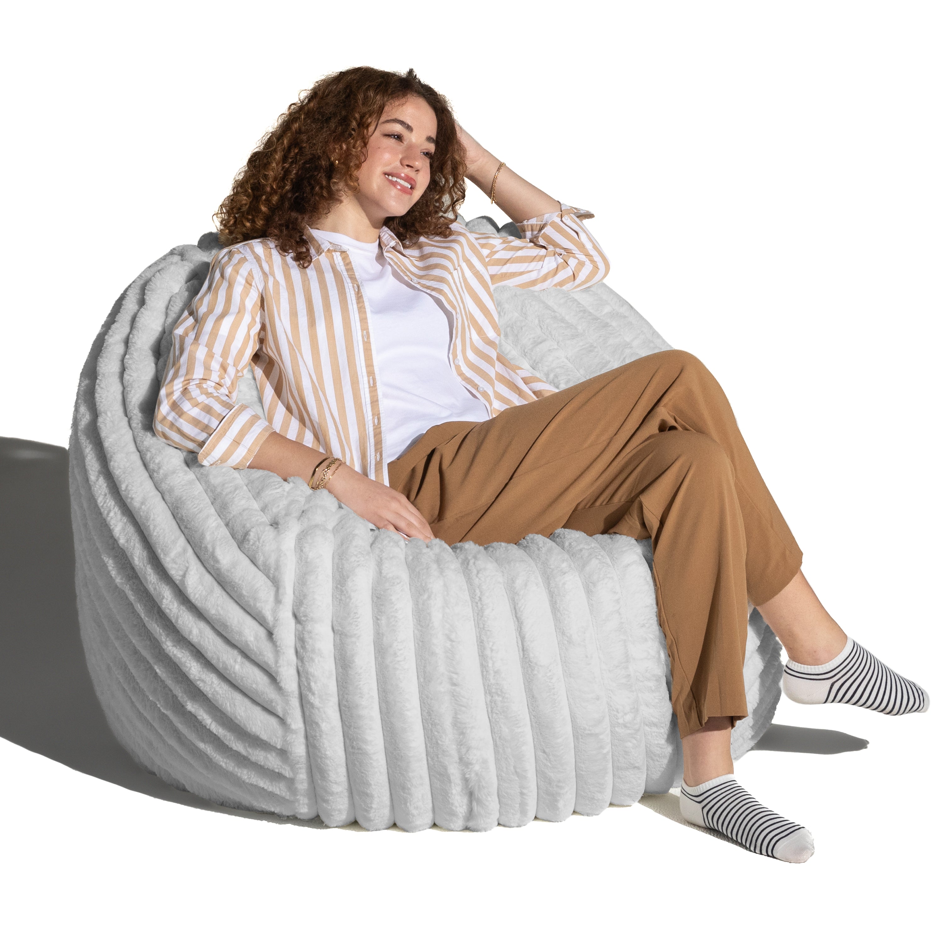 Jaxx Saxx 4ft - Large Round Bean Bag for Adults - Made in the USA - Luxuriously Soft Plush Faux Fur, Grey