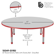 60" Round T-Molding Activity Table with Adjustable Chunky Legs - Gray/Red