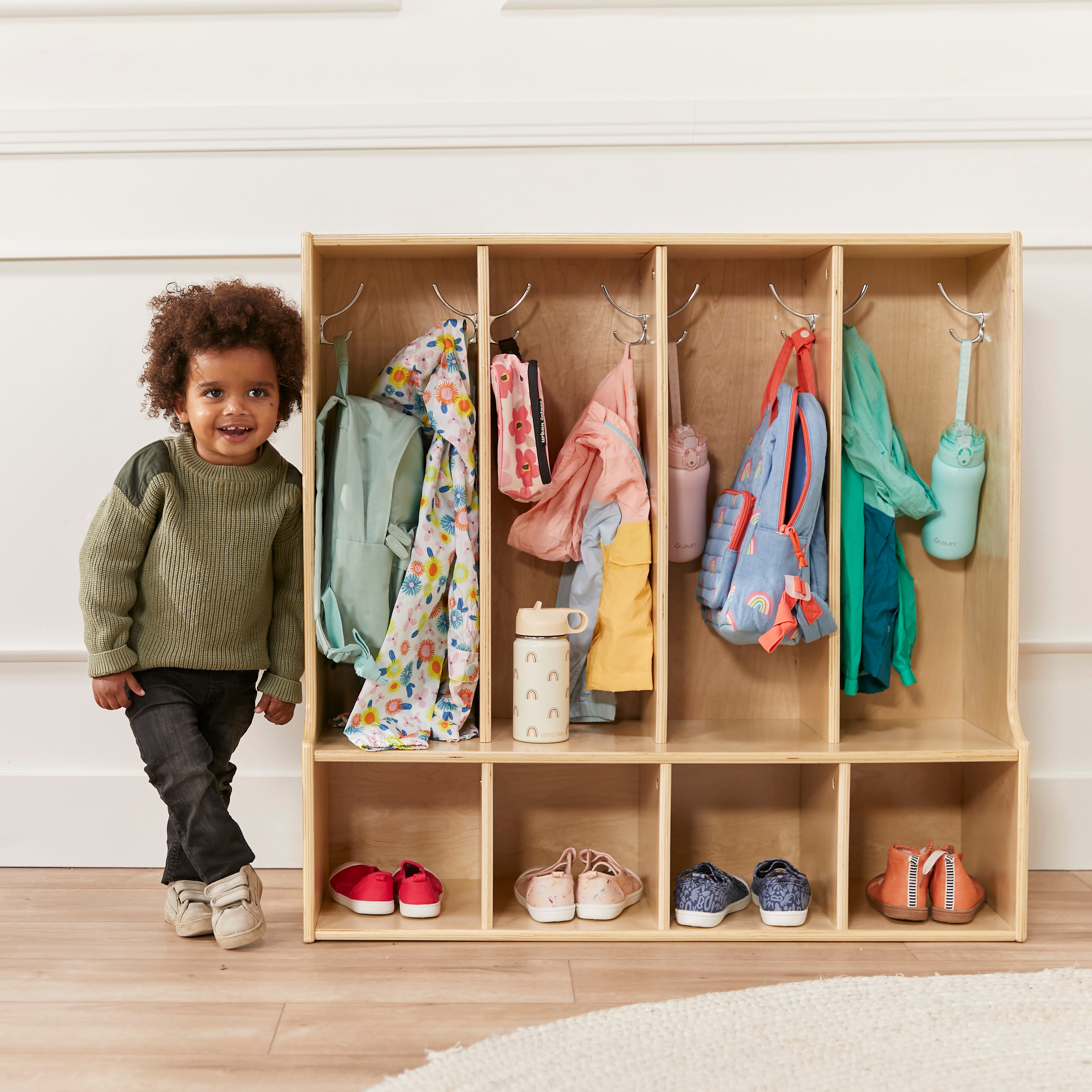 Streamline 4-Section Toddler Coat Locker with Bench - Natural
