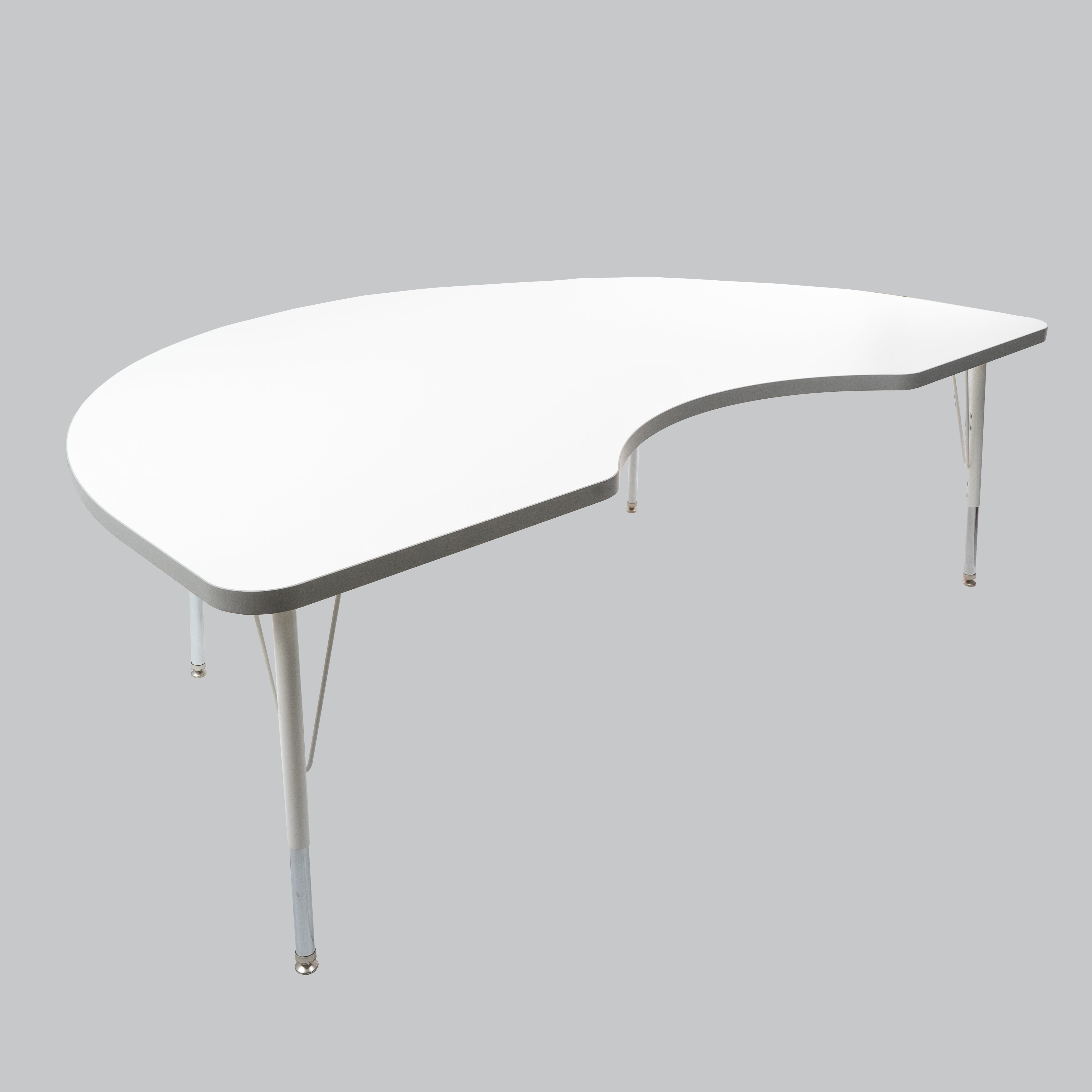 48" x 72" Kidney Thermofused Activity Table with Adjustable Standard Swivel Glide Legs - White/North Sea/White