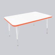 30" x 48" Rectangle Thermofused Activity Table with Adjustable Standard Swivel Glide Legs - White/Tangerine/White
