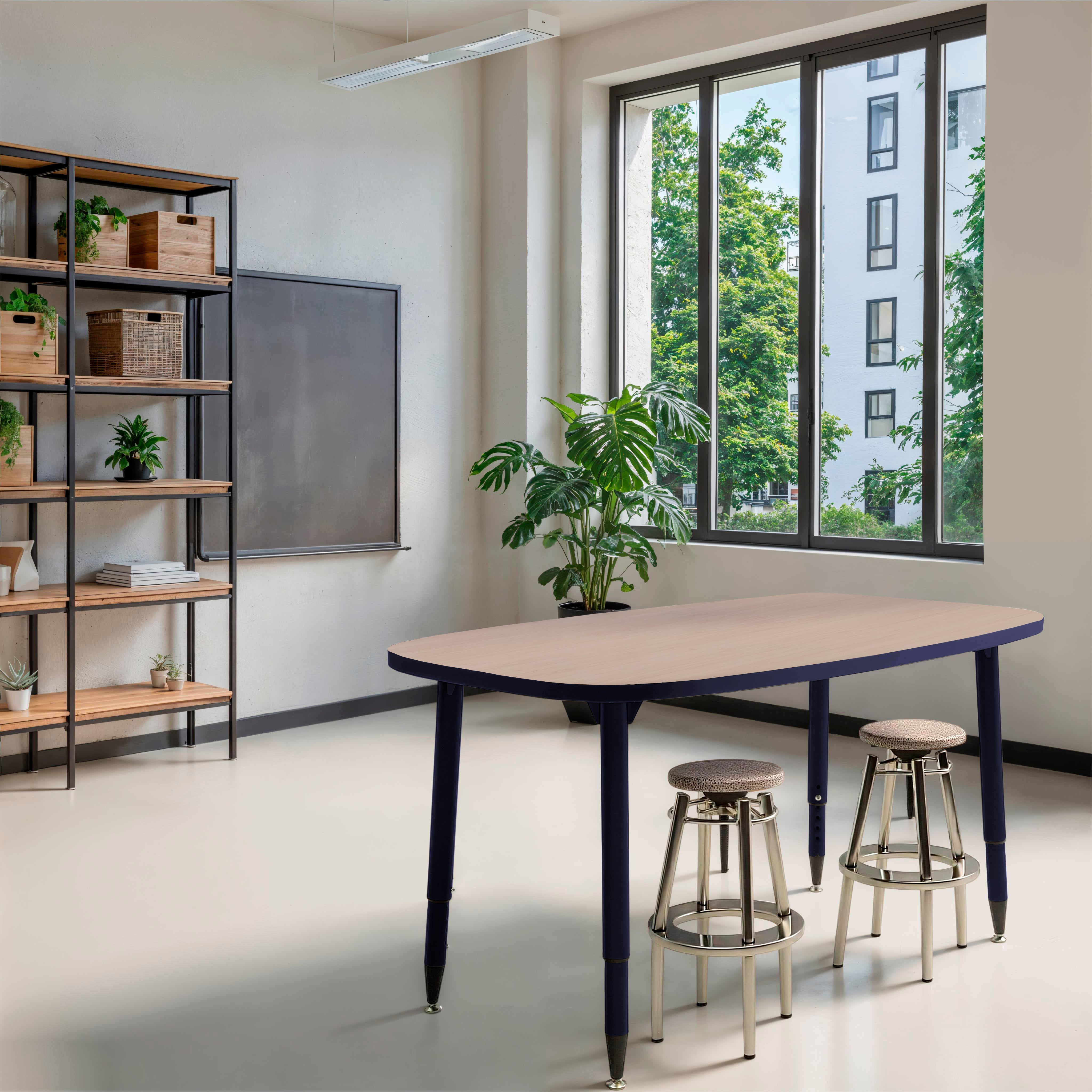 Adapte 31" x 50" Rounded Rectangle Thermofused Activity Table with Adjustable Tapered Legs - Asian Sand/Navy