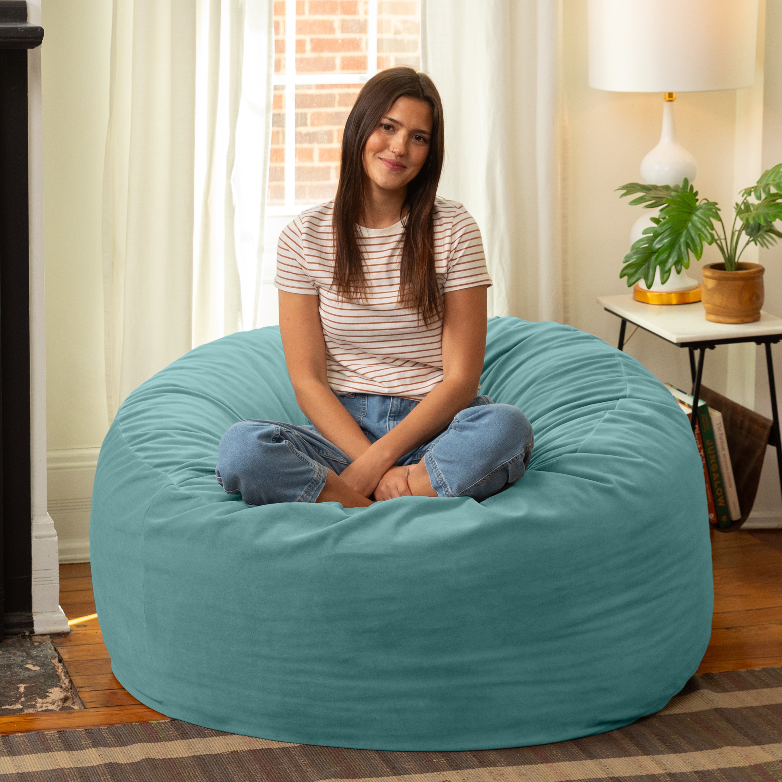 Jaxx 4 Foot Saxx - Large Round Bean Bag Chair for Adults - Lush Velvet Turquoise
